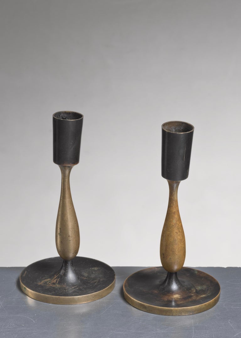 Art Nouveau Karl Hagenauer pair of brass candlesticks, Austria For Sale