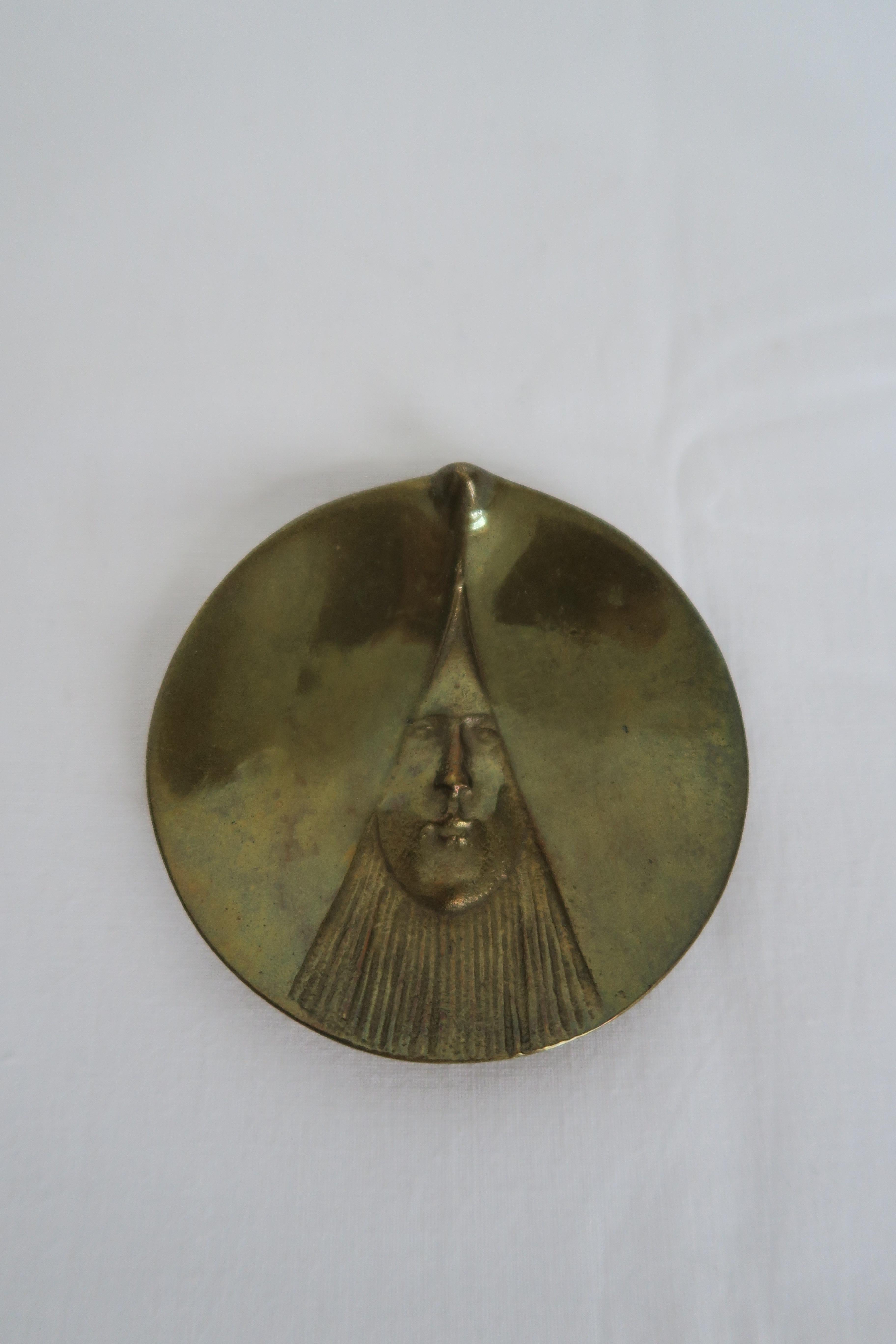 Karl Hagenauer Solid Brass Face Ashtray, Designed 1900, Manufactured, 1950s 2