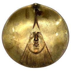 Karl Hagenauer Solid Brass Face Ashtray, Designed 1900, Manufactured 1950s