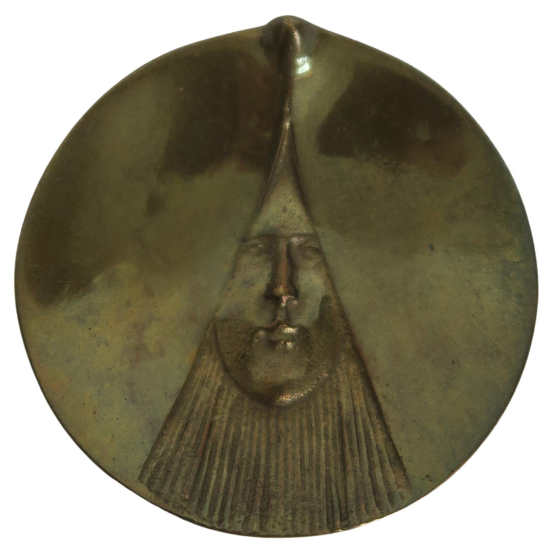 Karl Hagenauer Solid Brass Face Ashtray, Designed 1900, Manufactured, 1950s