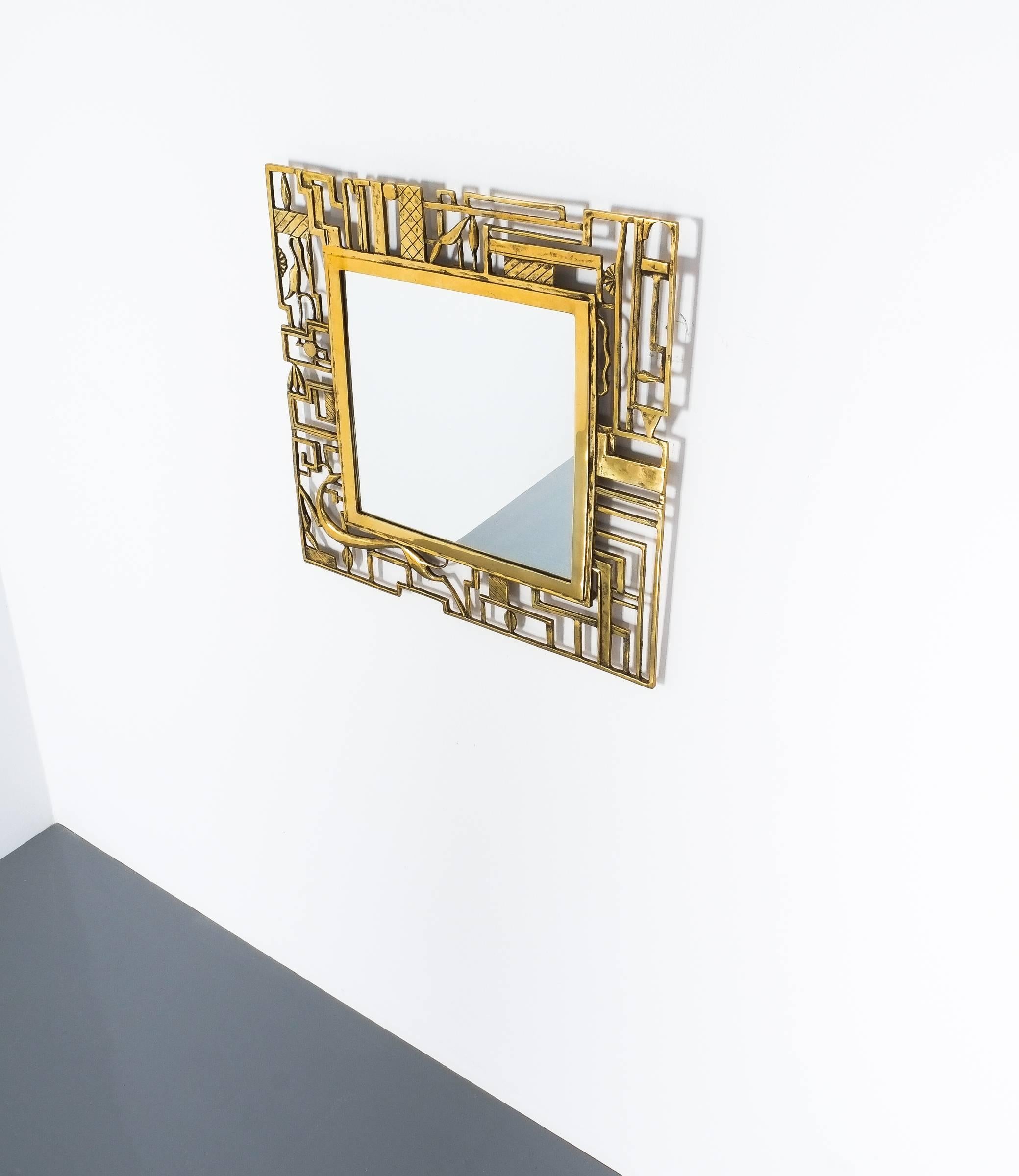 Karl Hagenauer Style Brass Wall Mirror, Austria, 1930 4