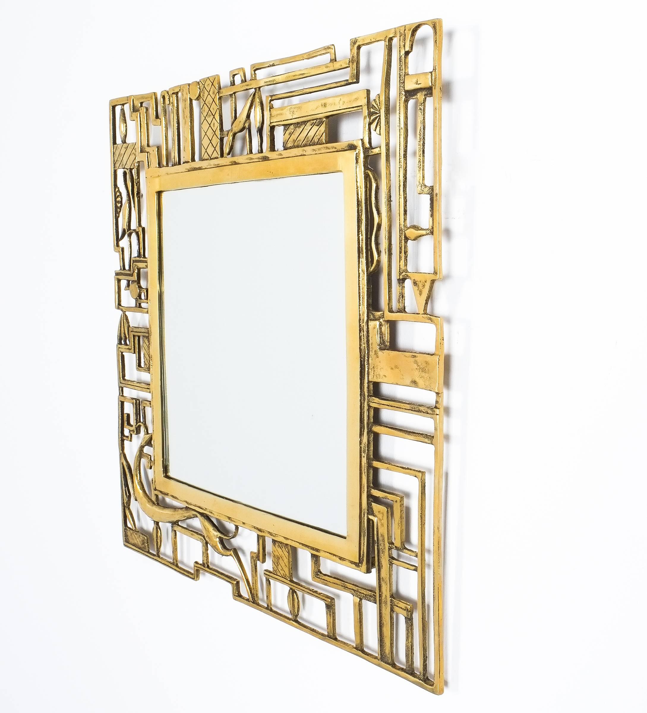 Austrian Karl Hagenauer Style Brass Wall Mirror, Austria, 1930