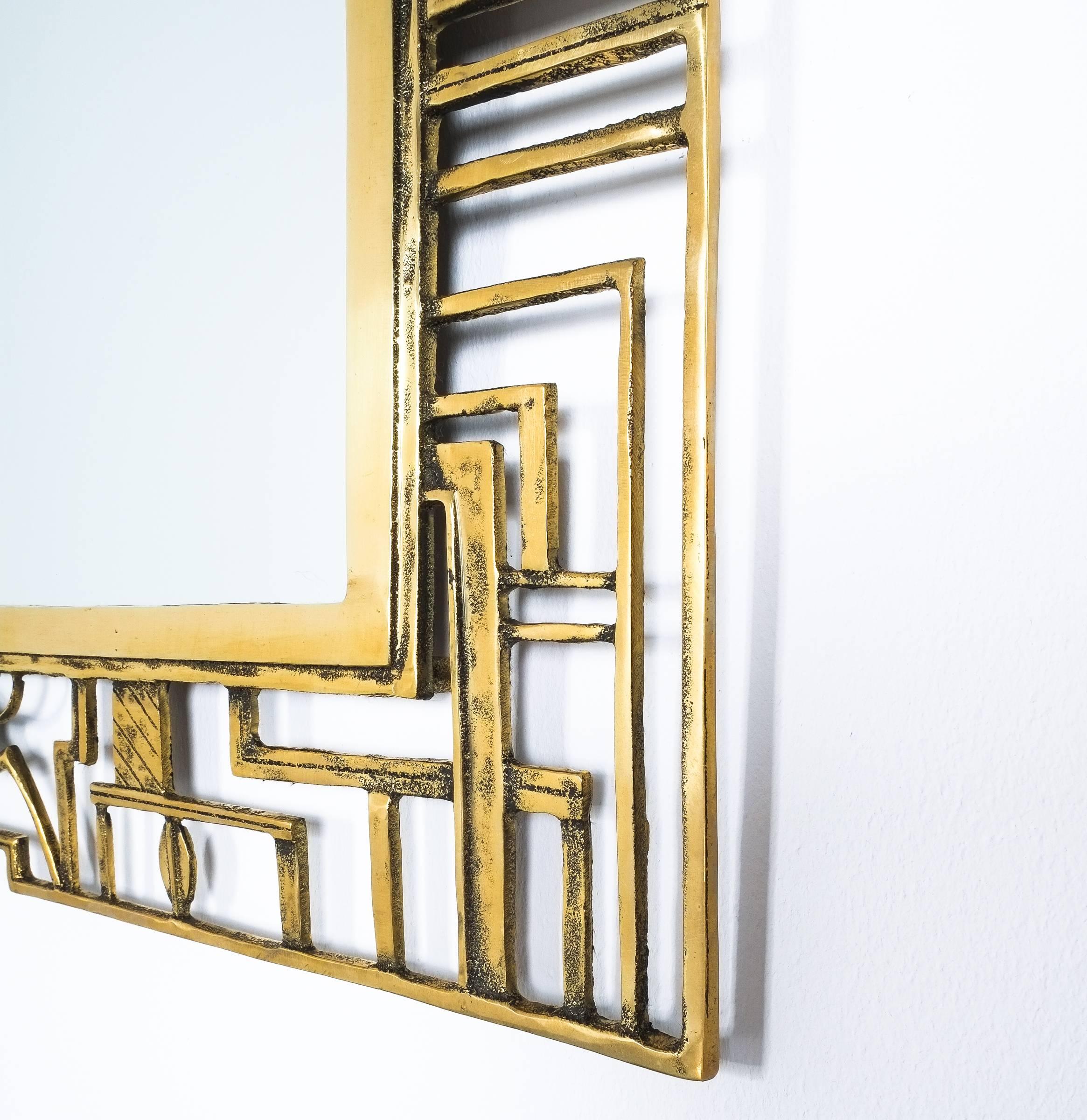 Karl Hagenauer Style Brass Wall Mirror, Austria, 1930 In Good Condition In Vienna, AT