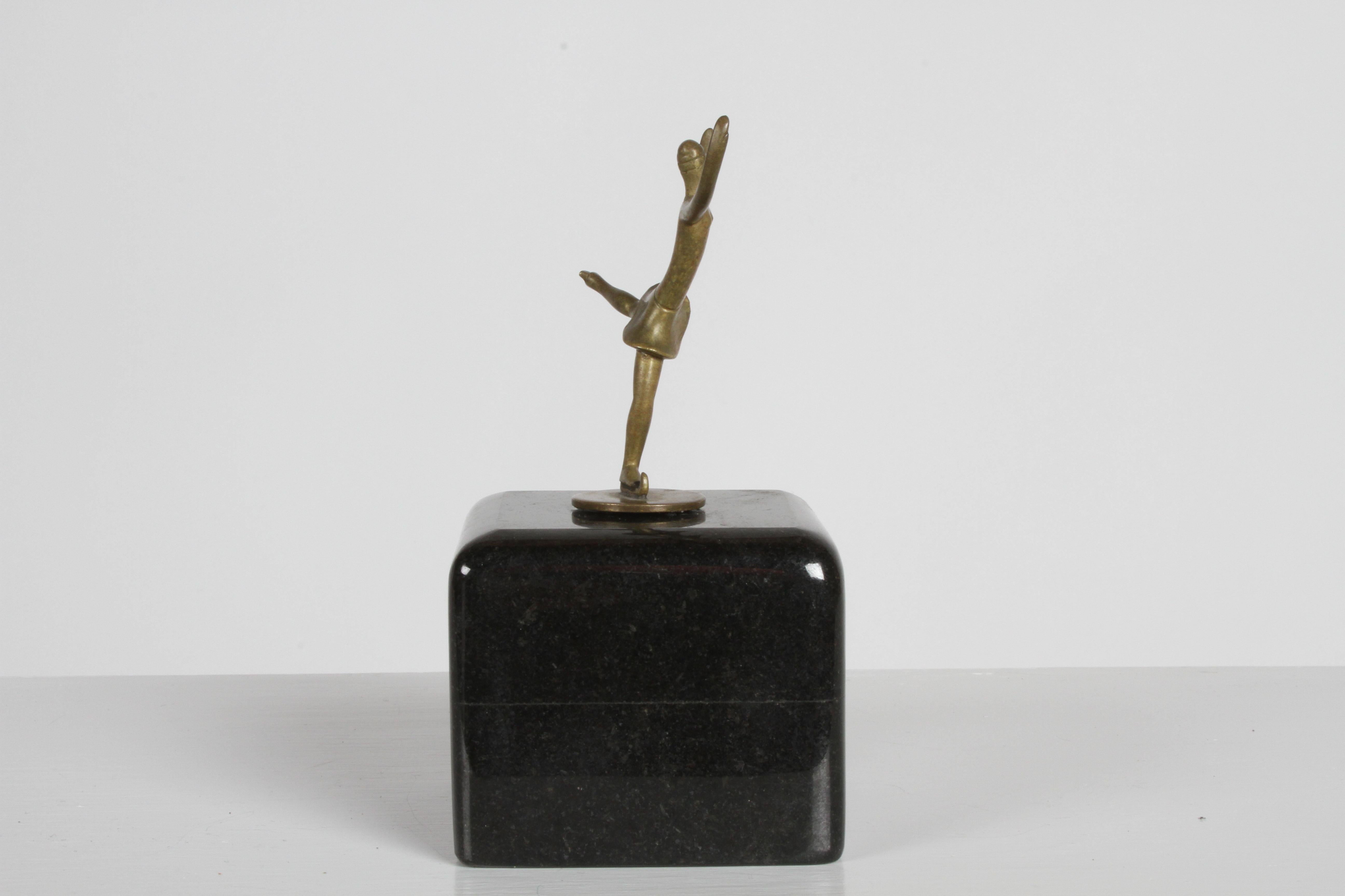 Art Deco Karl Hagenauer (wHw) 1920s Wiener Werkstätte Bronze Miniature Figure Skater  For Sale