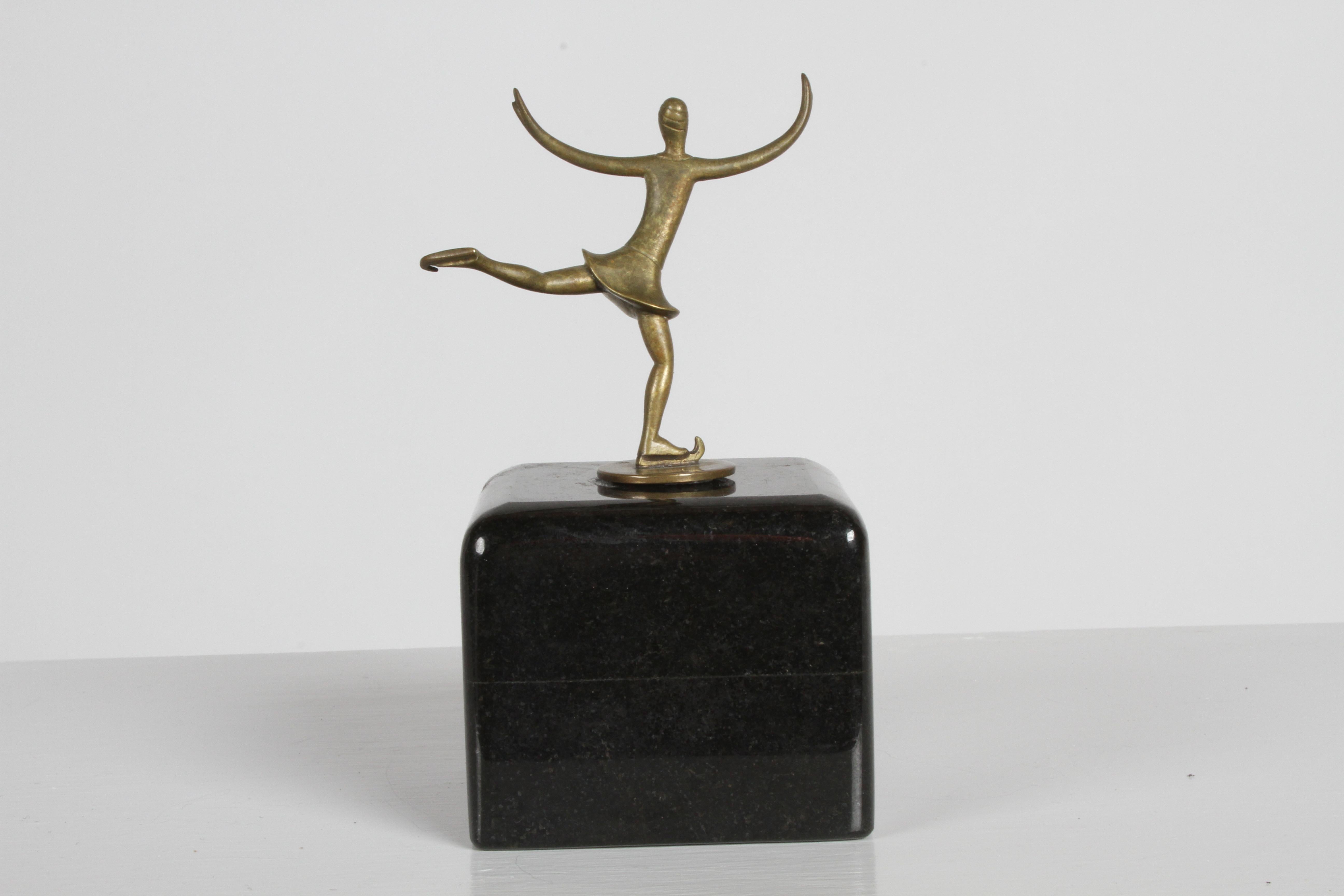 Austrian Karl Hagenauer (wHw) 1920s Wiener Werkstätte Bronze Miniature Figure Skater  For Sale