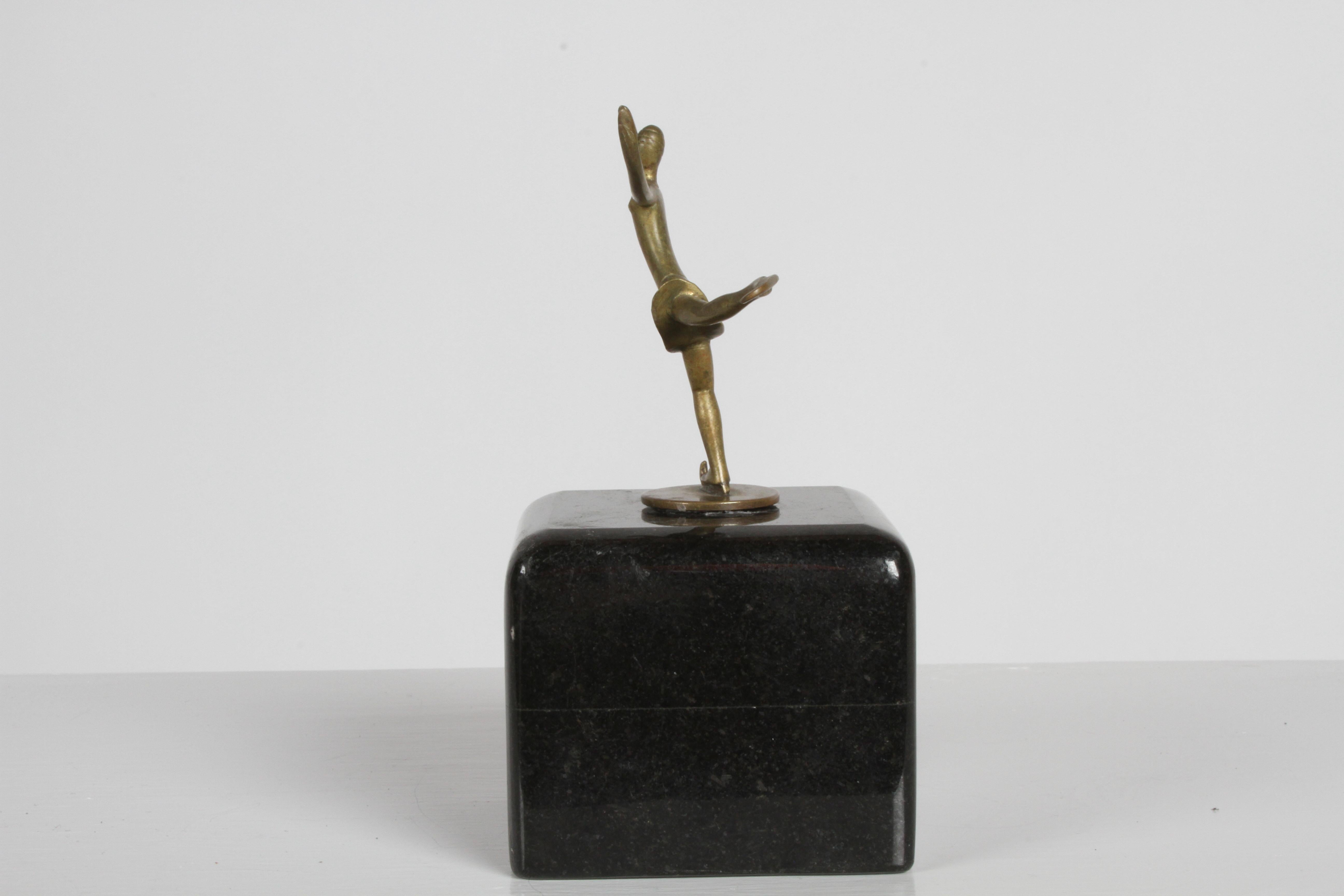 Austrian Karl Hagenauer (wHw) 1920s Wiener Werkstätte Bronze Miniature Figure Skater  For Sale