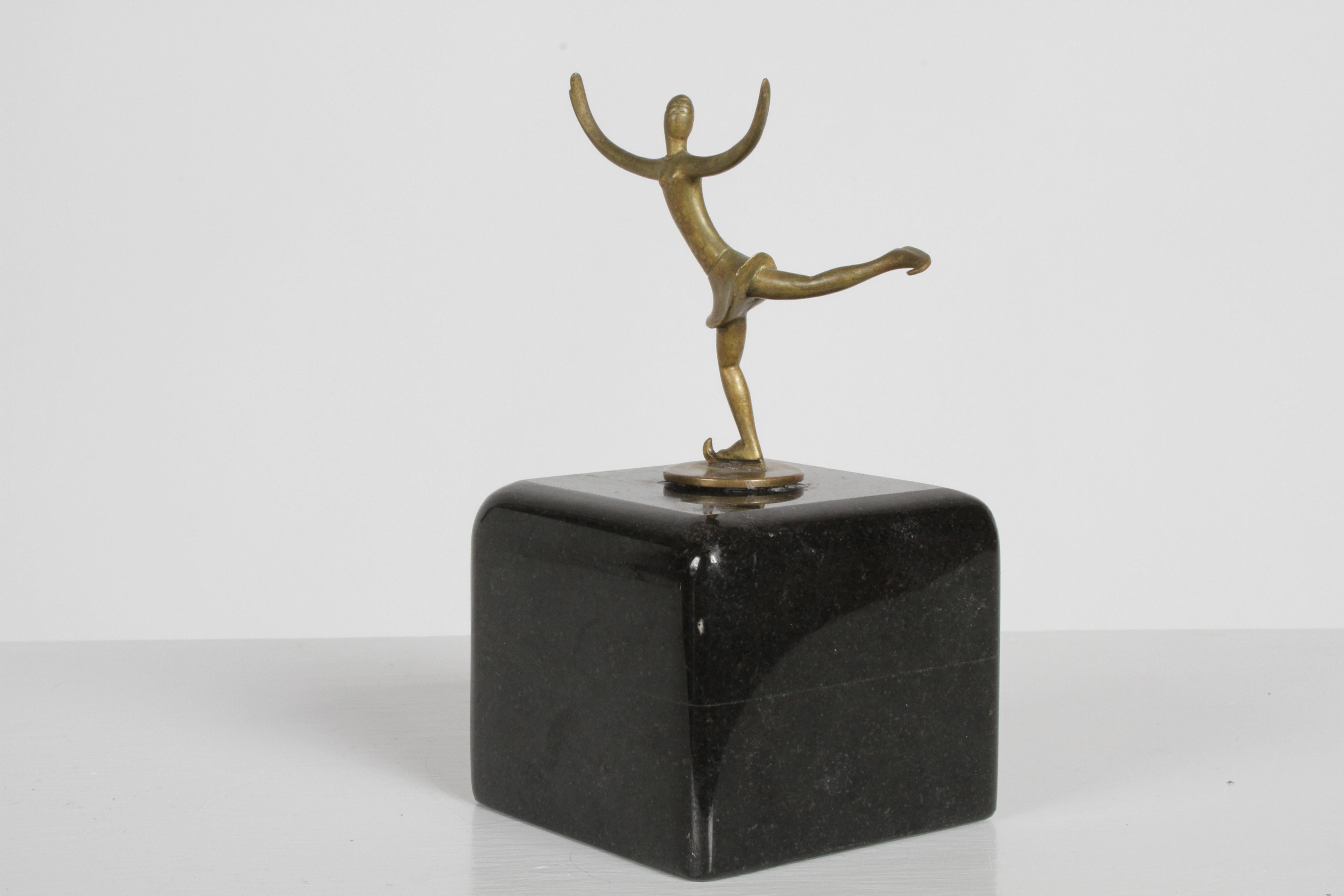 Early 20th Century Karl Hagenauer (wHw) 1920s Wiener Werkstätte Bronze Miniature Figure Skater  For Sale