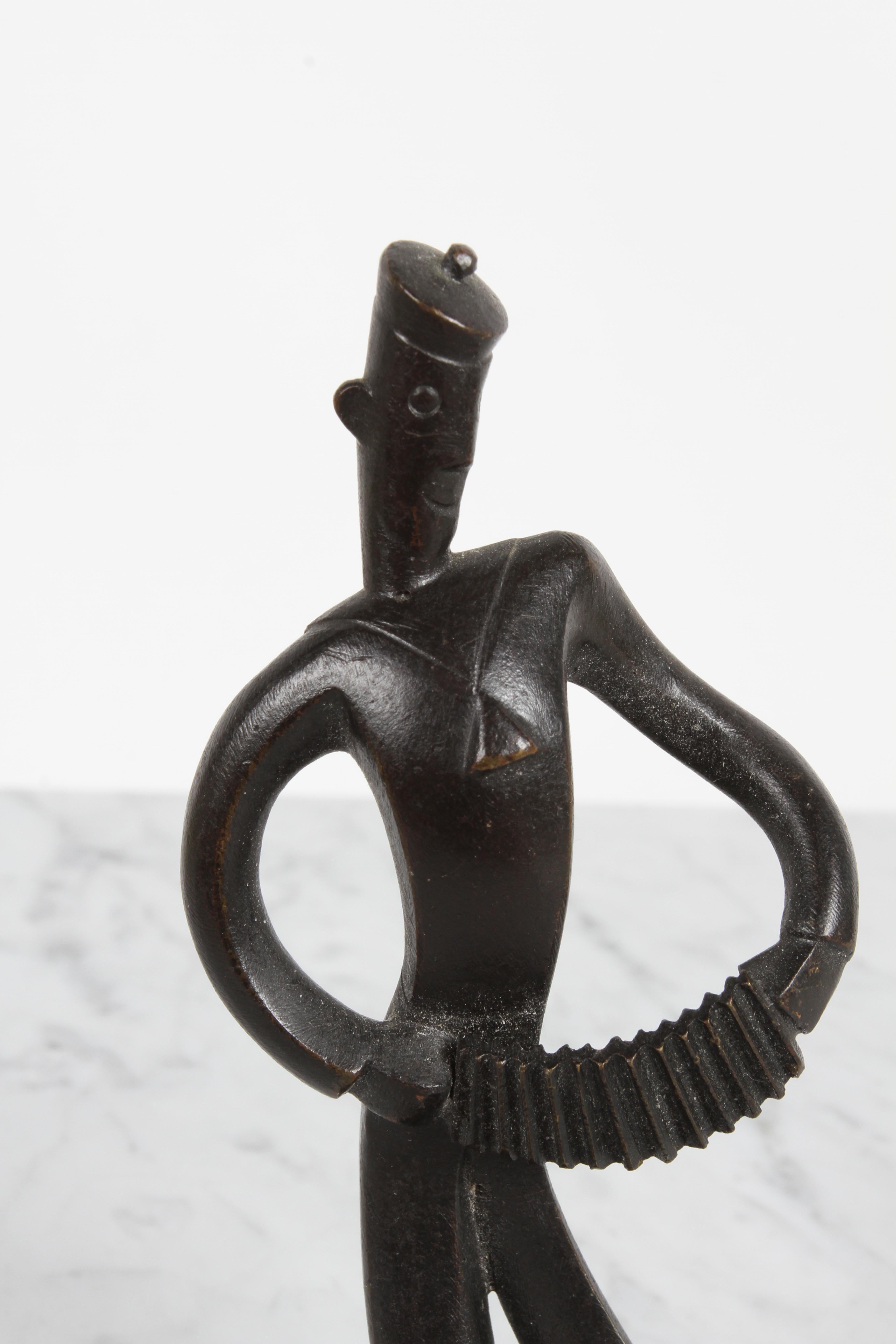 Karl Hagenauer (wHw) 1930s Wiener Werkstätte Bronze Sailor Figure w/ Accordion For Sale 4