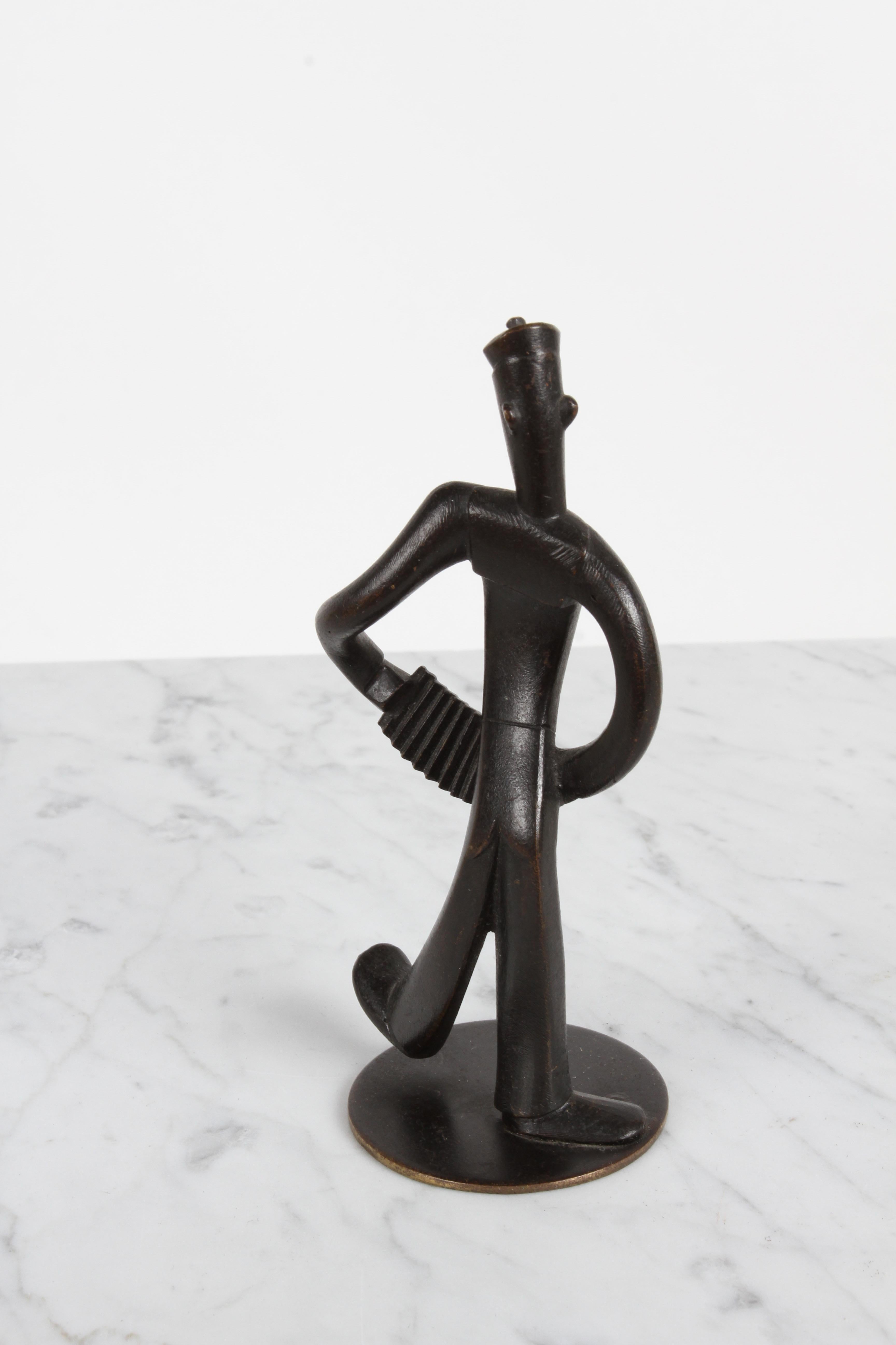 Austrian Karl Hagenauer (wHw) 1930s Wiener Werkstätte Bronze Sailor Figure w/ Accordion For Sale