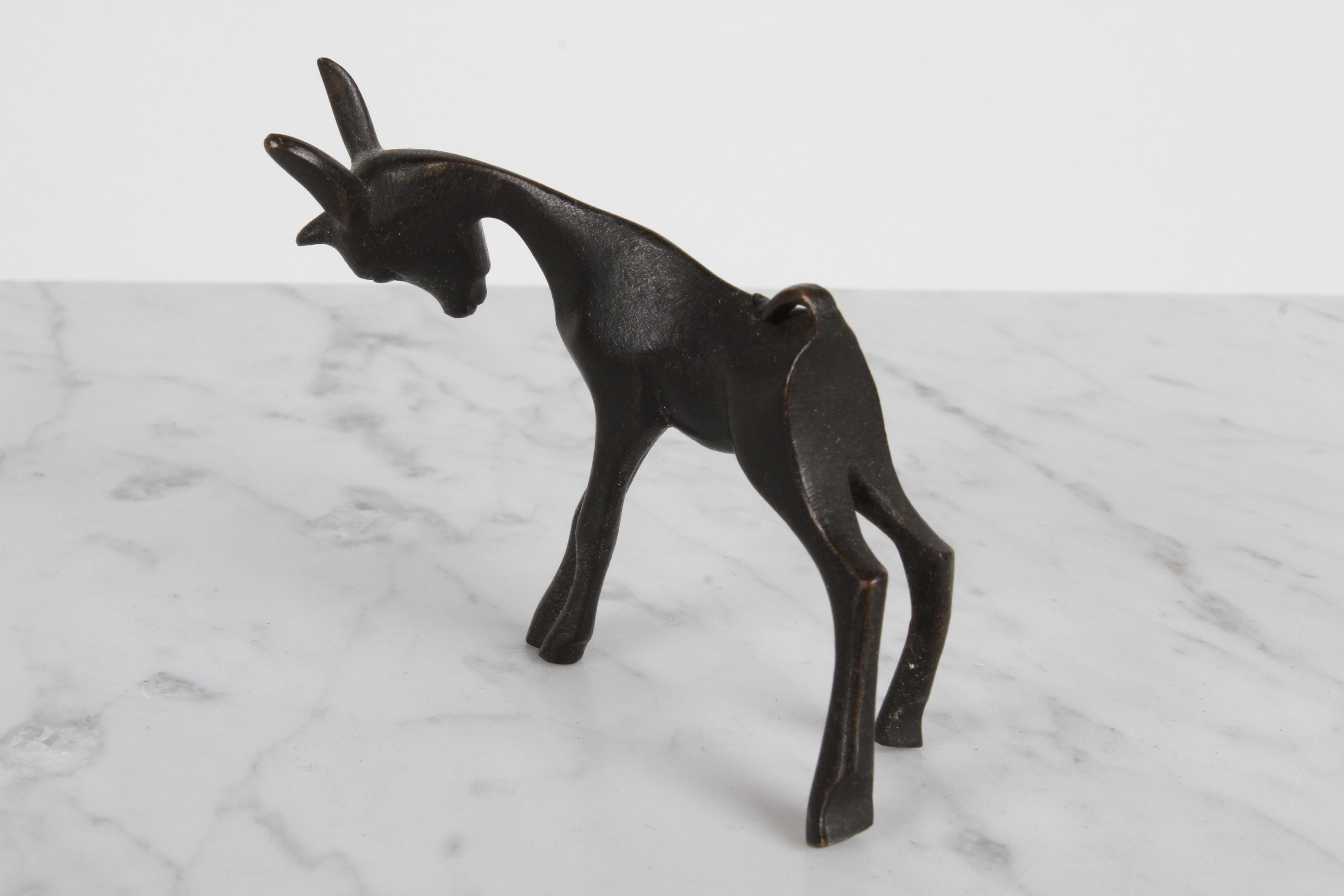 Austrian Karl Hagenauer (wHw) 1940s Wiener Werkstätte Bronze Miniature Figure of a Goat For Sale