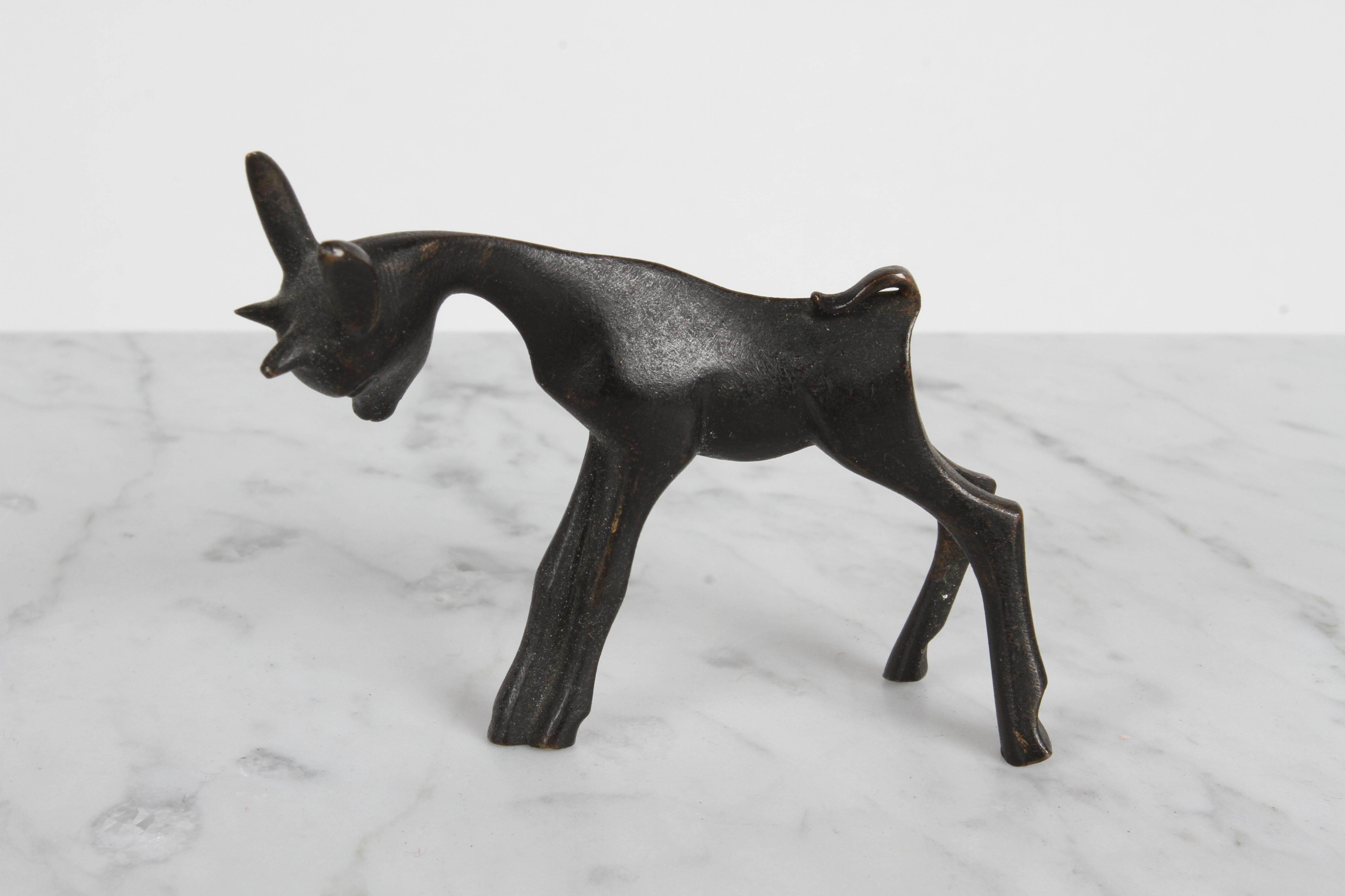 Karl Hagenauer (wHw) 1940s Wiener Werkstätte Bronze Miniature Figure of a Goat In Good Condition For Sale In St. Louis, MO
