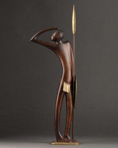 Karl Haguenauer '1898-1956' : "Guerrier Masaï", Bois Et Cuivre, vers 1930