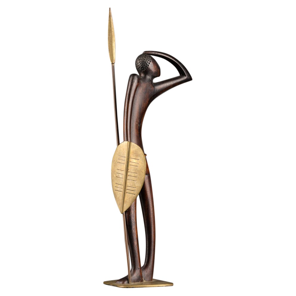 Karl Haguenauer 
1898-1956
 : "Guerrier Masaï", Bois Et Cuivre, vers 1930