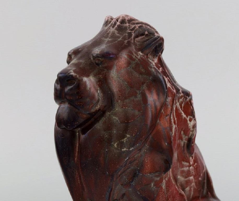 Karl Hansen Reistrup für Khler, sehr seltener Löwe aus glasiertem Steingut (Spätes 19. Jahrhundert) im Angebot