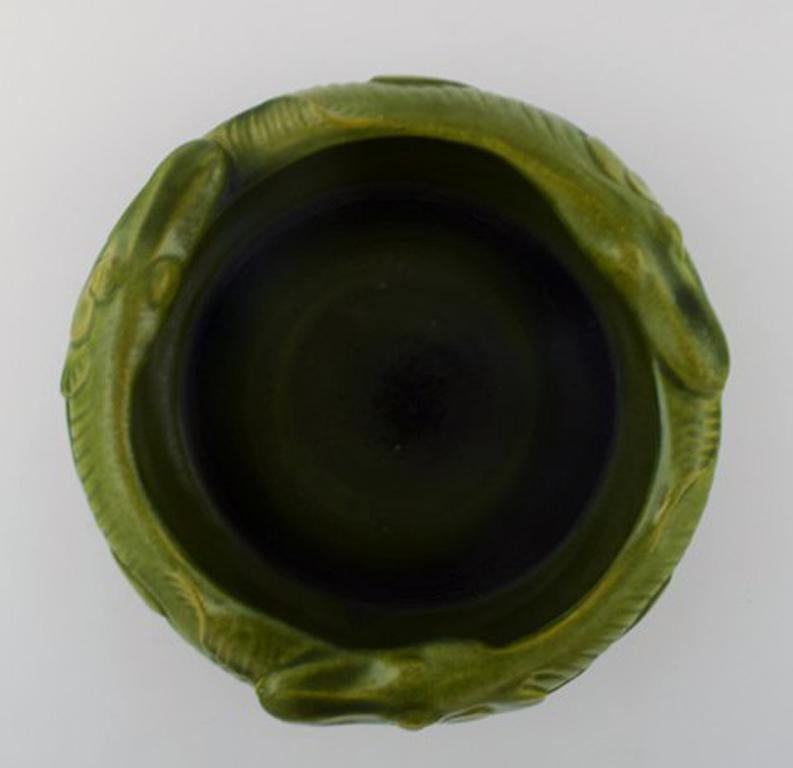 Art Nouveau Karl Hansen Reistrup for Kähler, Bowl with Pikes Beautiful Green Glaze