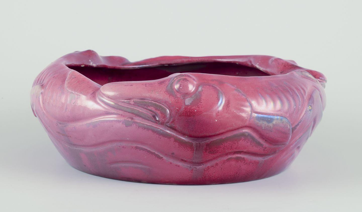 Danish Karl Hansen Reistrup for Kähler. Ceramic bowl with fish in relief. 1890s For Sale