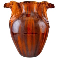 Antique Karl Hansen Reistrup for Kähler, Denmark, Large Floor Vase with Eagle's Beak
