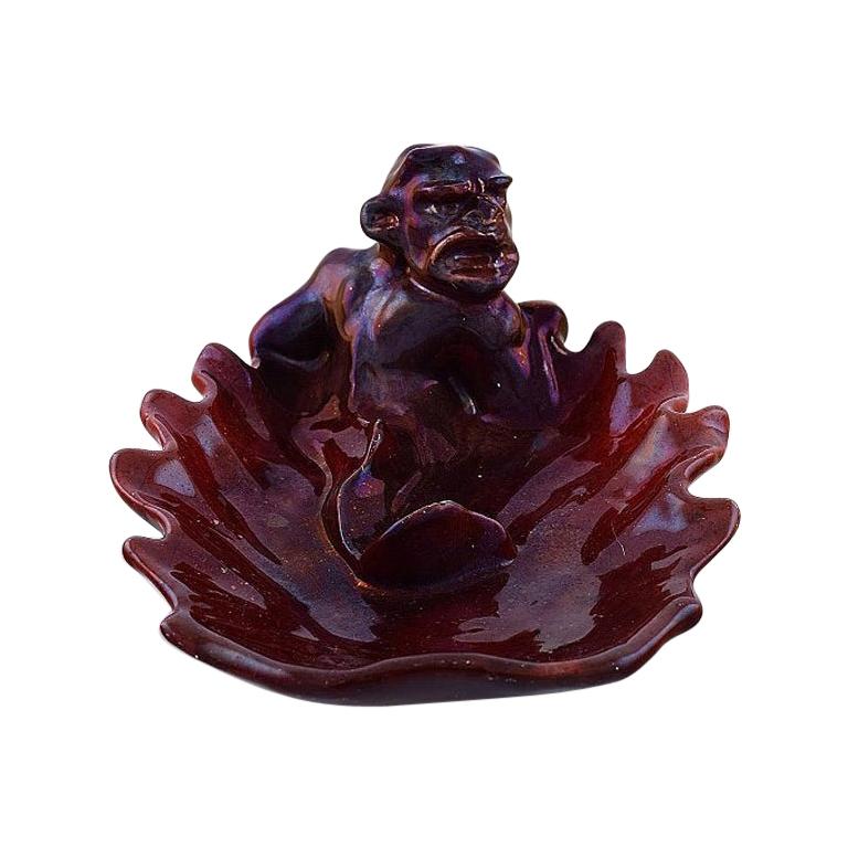 Karl Hansen Reistrup for Kähler, Rare Dish with Grotesque, 1890s For Sale