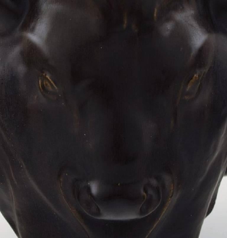 Danish Karl Hansen Reistrup for Kähler, Bulls Heads, Pottery Vase, Bull Vase