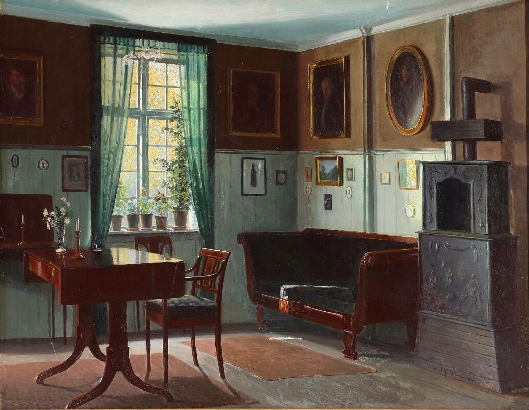 A Danish interior with a Stove, signed Alfred Broge, 1903-1904  - Painting by Karl Harald Alfred Broge