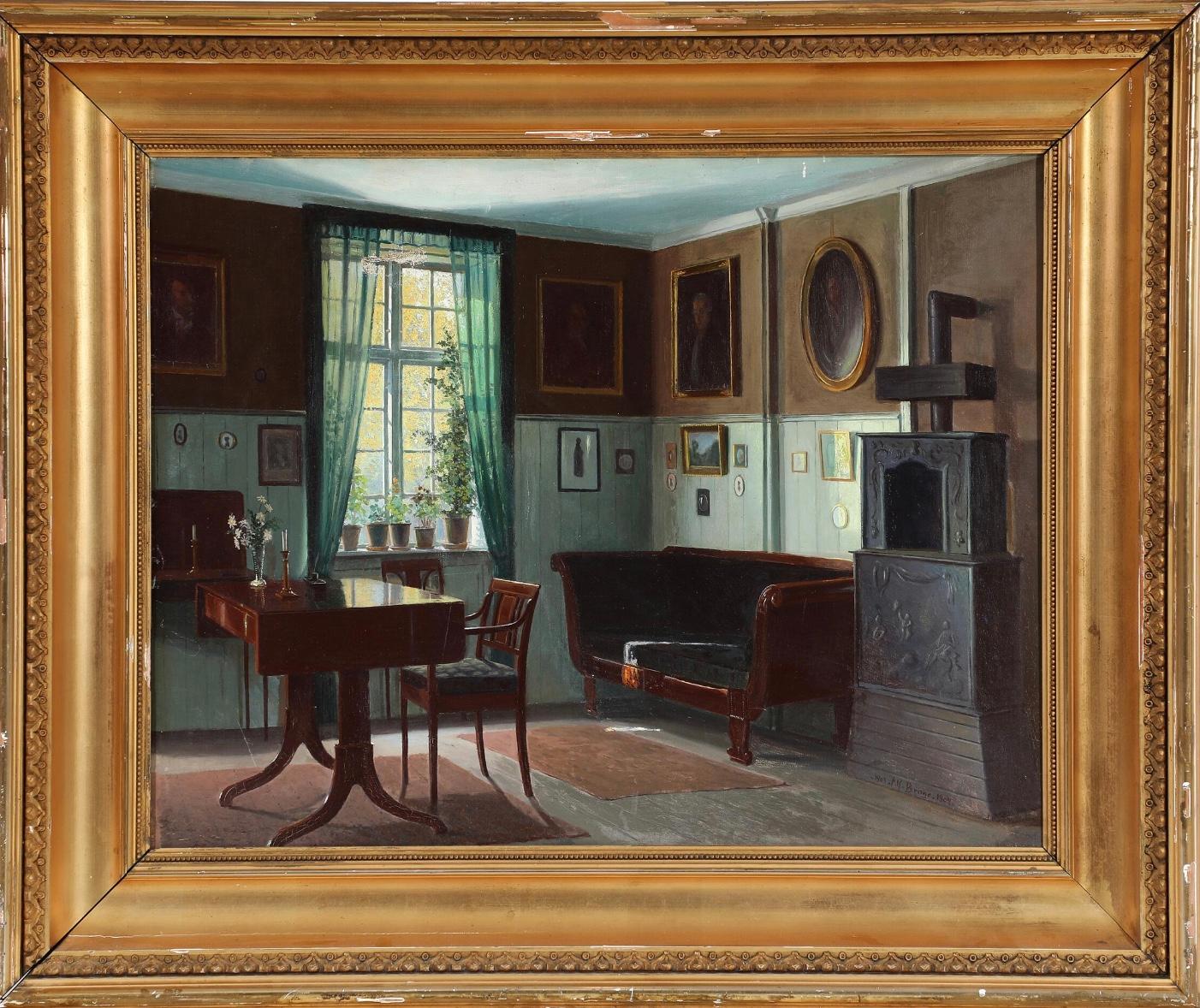 Karl Harald Alfred Broge Interior Painting - A Danish interior with a Stove, signed Alfred Broge, 1903-1904 