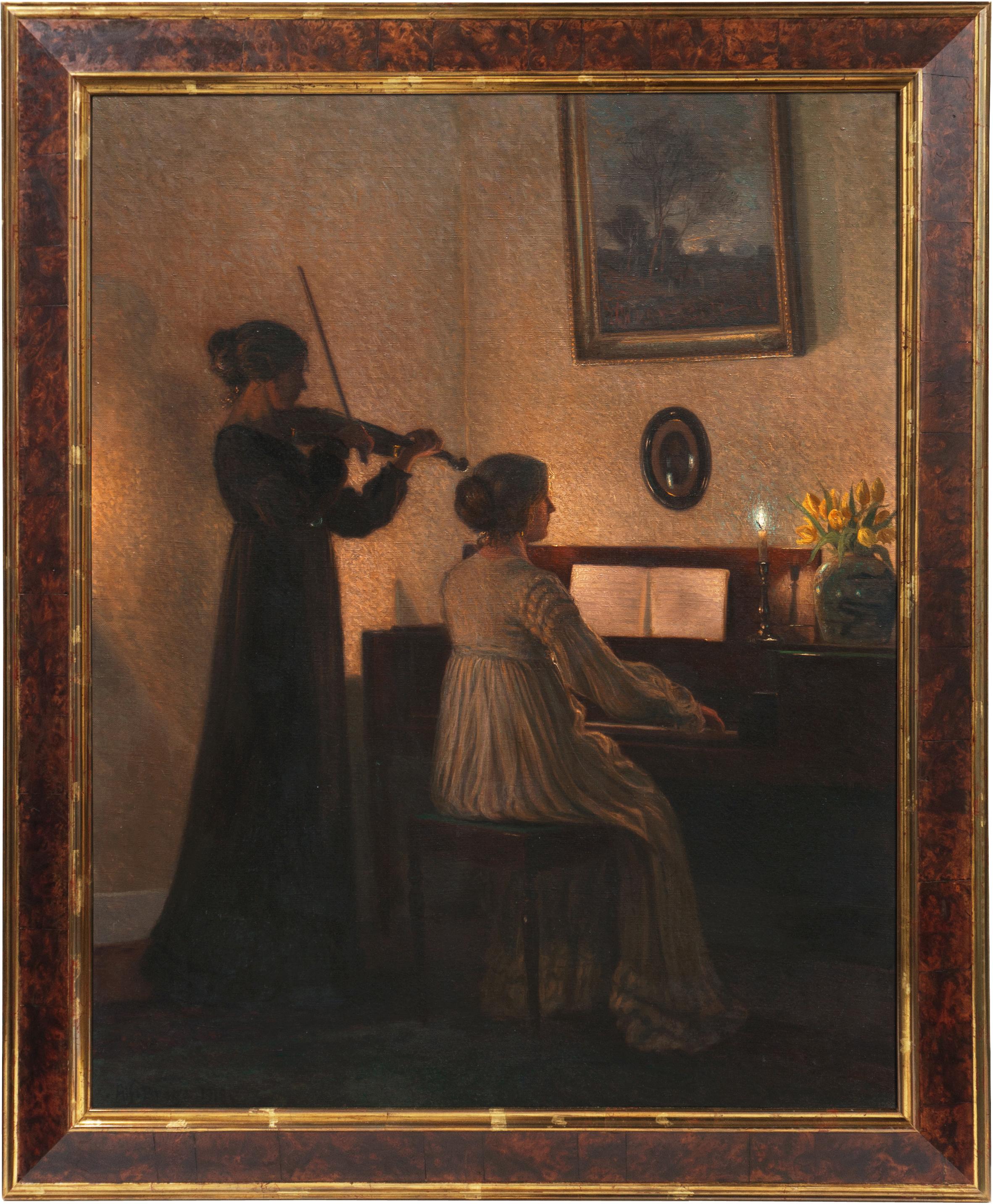 'Recital di pianoforte e violino', Salone di Parigi, Royal Academy, Natura morta di tulipani - Painting di Karl Harald Alfred Broge