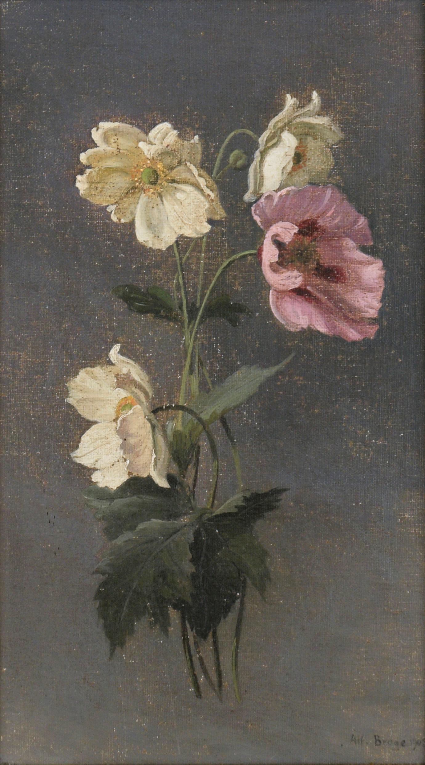 Poppy and Anemone Still Life Floral Study in Oil on Linen - Painting by Karl Harald Alfred Broge