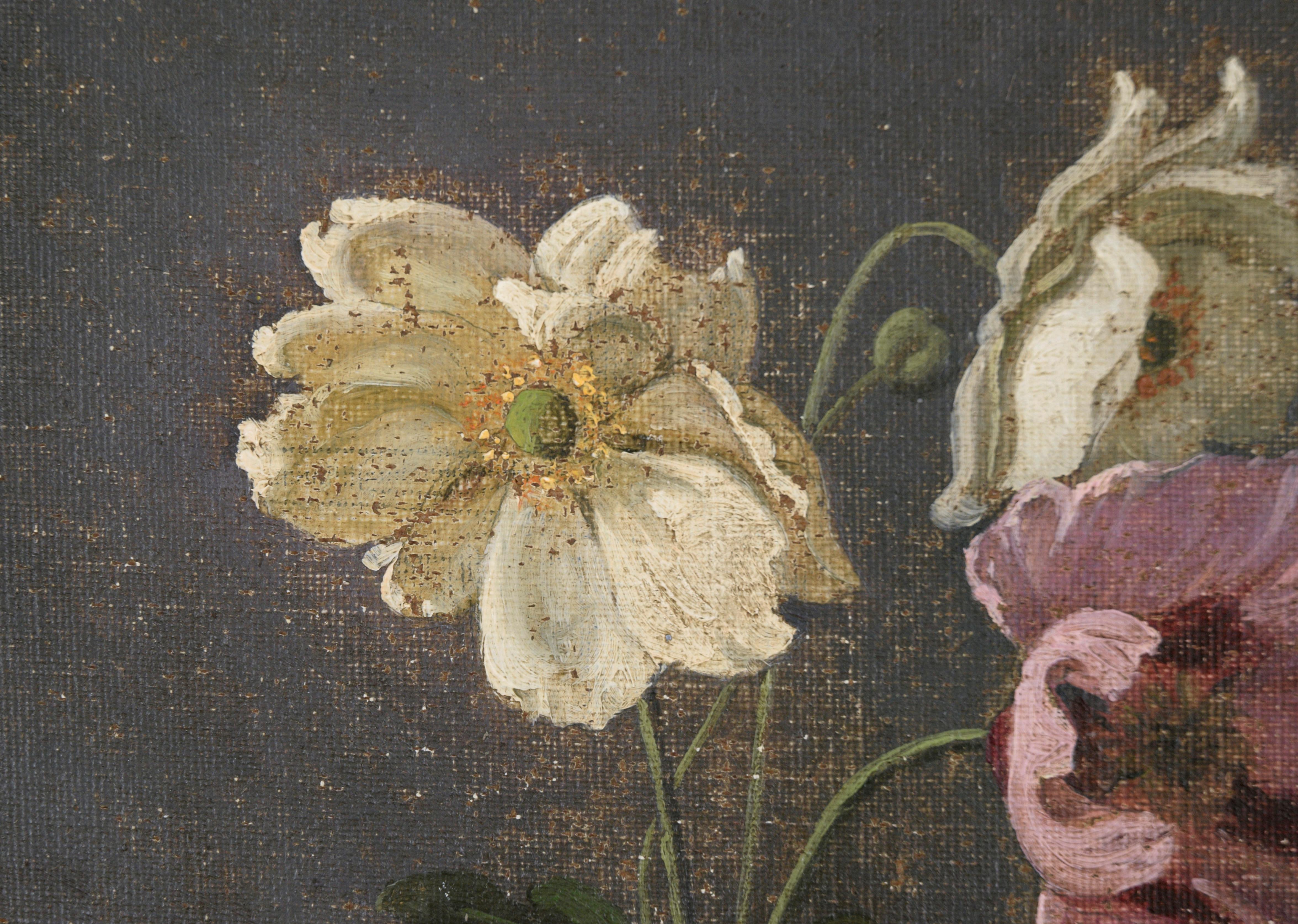 Mohn- und Anemonenstillleben Florale Studie in Öl auf Leinen (Romantik), Painting, von Karl Harald Alfred Broge