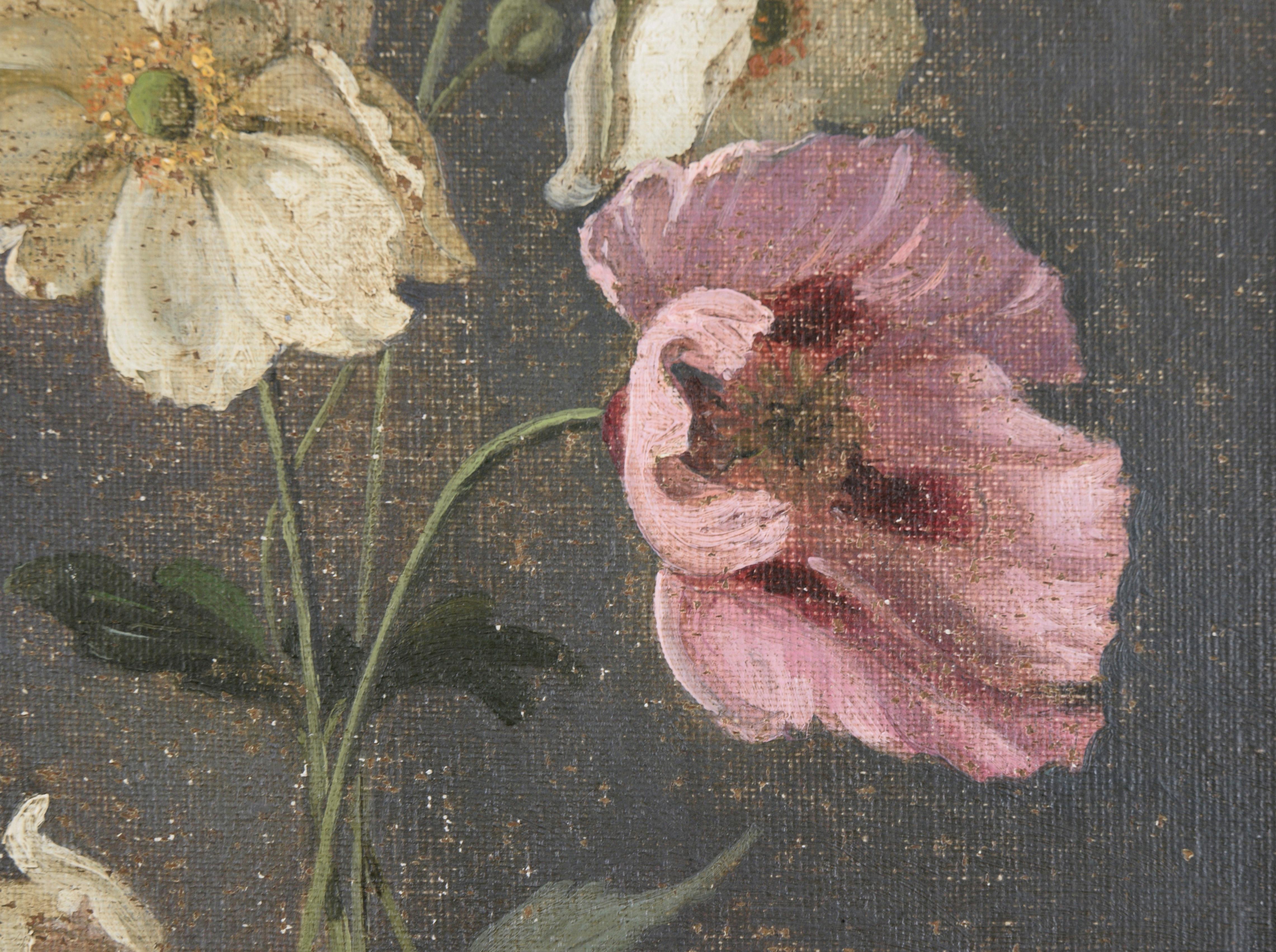 Mohn- und Anemonenstillleben Florale Studie in Öl auf Leinen (Braun), Still-Life Painting, von Karl Harald Alfred Broge