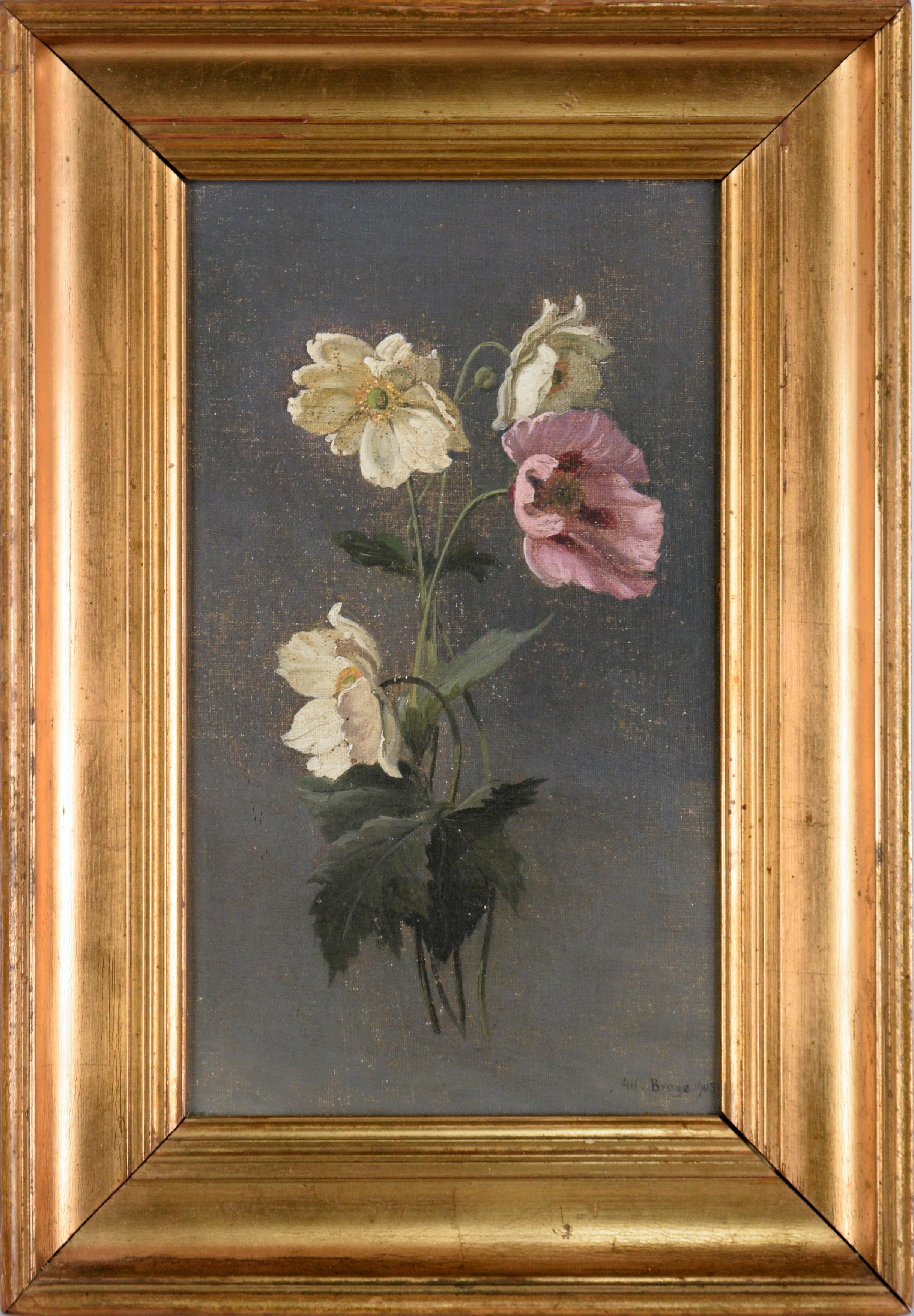 Karl Harald Alfred Broge Still-Life Painting – Mohn- und Anemonenstillleben Florale Studie in Öl auf Leinen