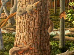 Charm of Finches, 2022, Oil on aluminum panel, surrealist pastoral oil painting