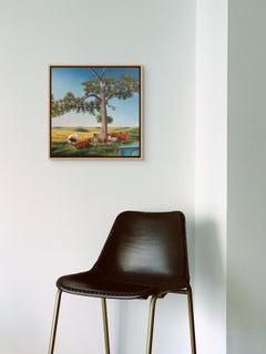 Cows and Crows, realist pastoral oil painting