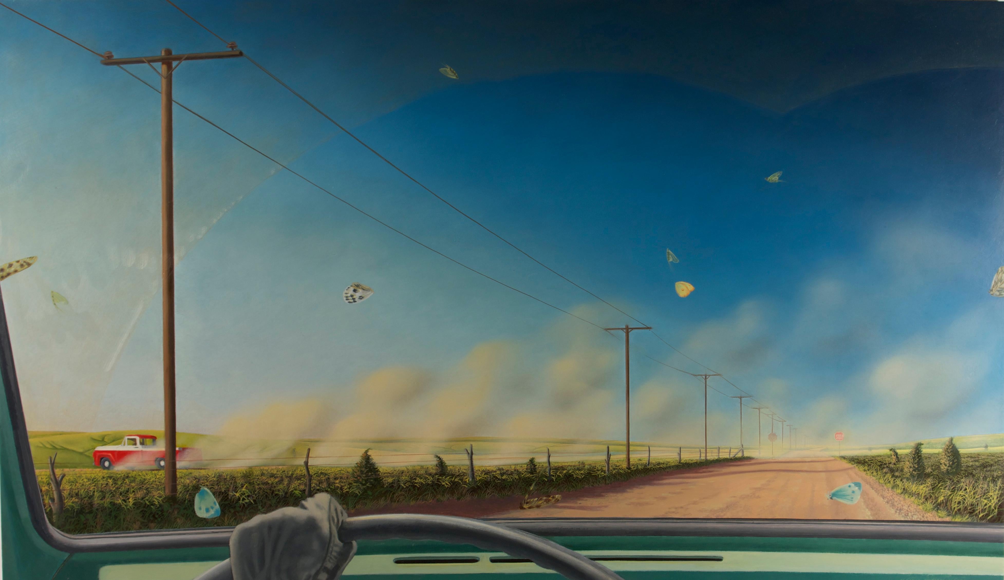 Karl Hartman Landscape Painting - Dust, surrealist pastoral oil painting
