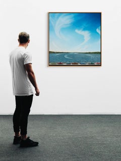 Fourth of July, 2017, Lake Landscape Americana Painting, 34 x 34 Inches