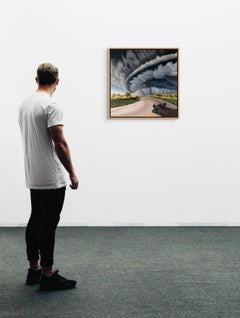 Gust Front — Dramatic Midwest Storm Landscape With Cows, Oil Painting, 22 x 22