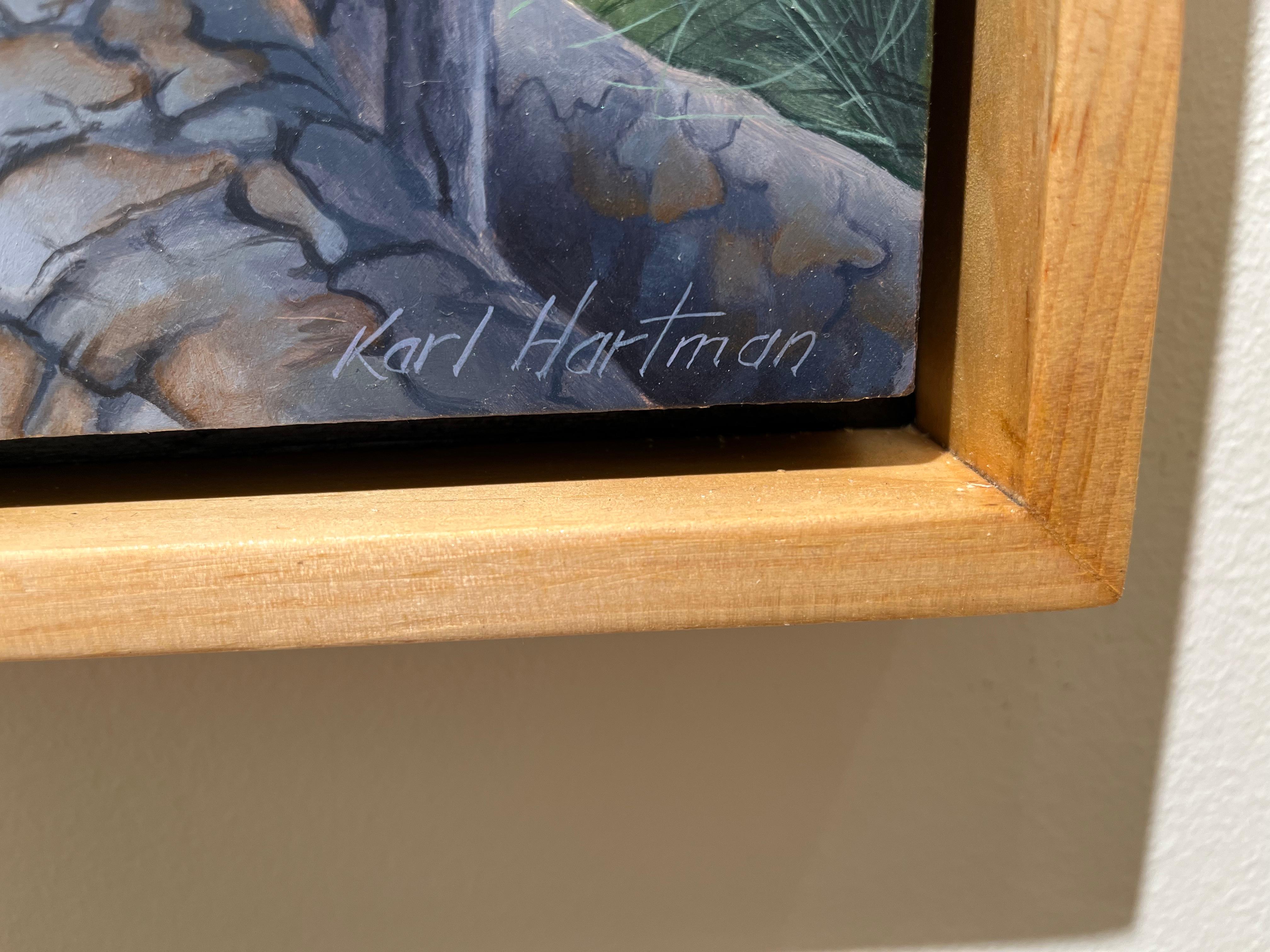 Heimstätter,  Spechte nisten im Tannenbaum - Wald-Wildnis-Landschaftskunst (Grau), Landscape Painting, von Karl Hartman