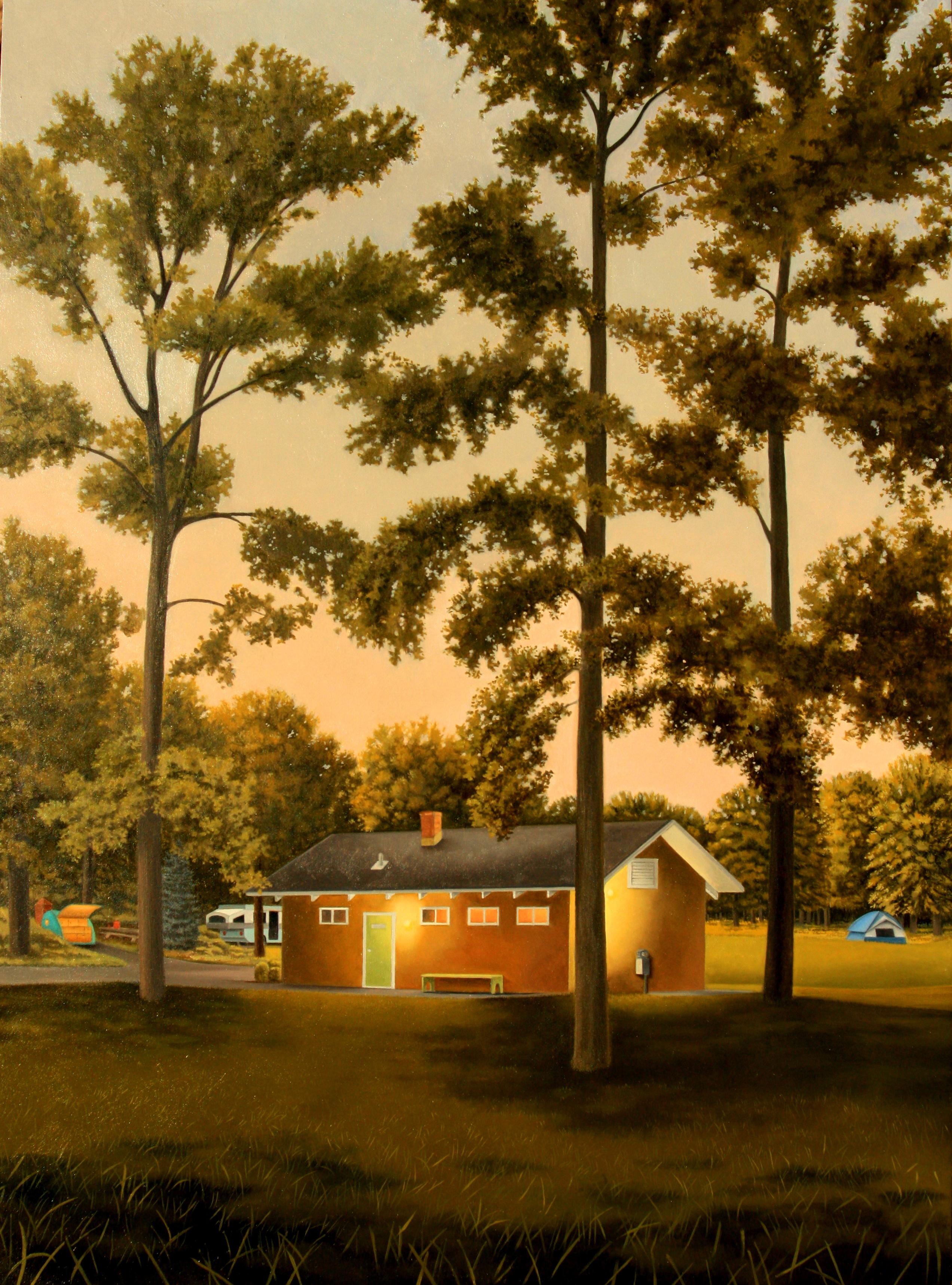 Landscape Painting Karl Hartman - Last Light, 2022, huile sur panneau d'aluminium, peinture à l'huile pastorale surréaliste