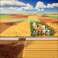 Panhandle, Small Painting of Aerial View Landscape, Plains, American Realist