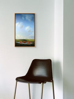 Reflejo de vacas, 26 x 16 pulg. Paisaje Pastoral Surrealista