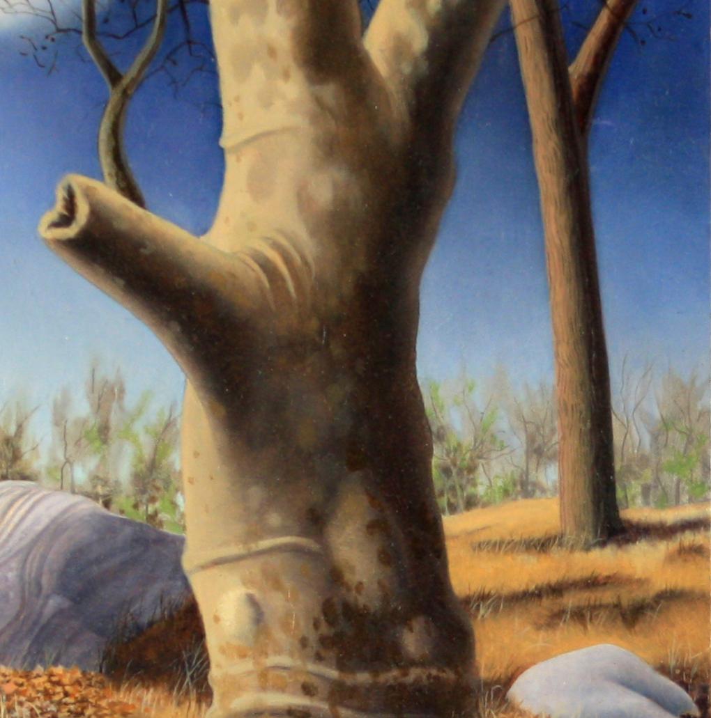 Reflections of Ferns (2023) de Karl Hartman est une exploration richement détaillée du renouveau de la forêt, qui capture le drame tranquille du début du printemps. Peinte à l'huile sur un panneau d'aluminium, cette œuvre de 12 x 12 pouces est