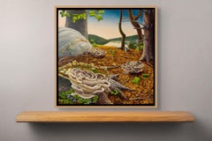 Stump Blossoms 18 x 18 in Woodland Still Life With Shelf Fungi and Forest Floor