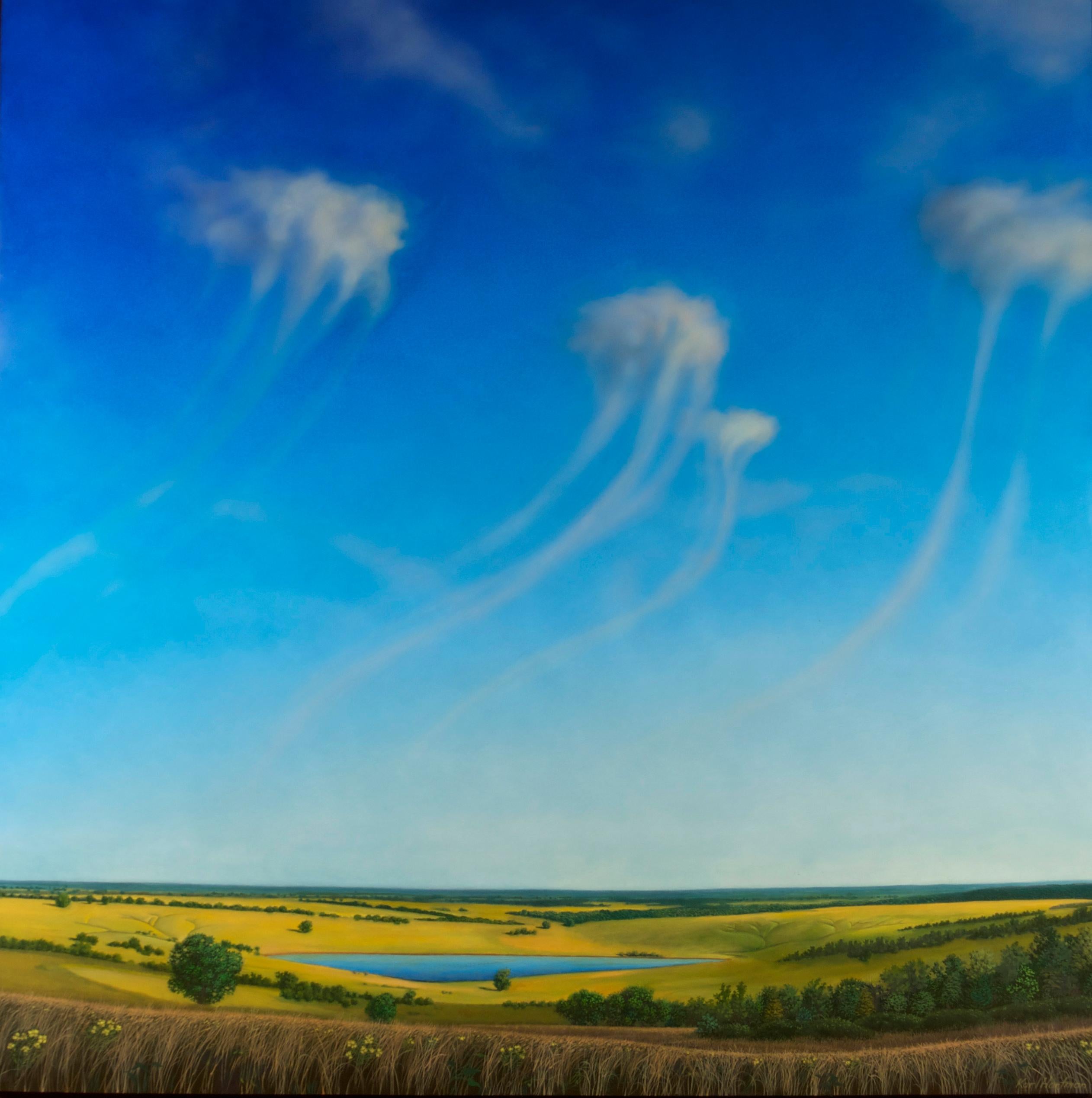 Karl Hartman Landscape Painting - Virga, surrealist pastoral oil painting