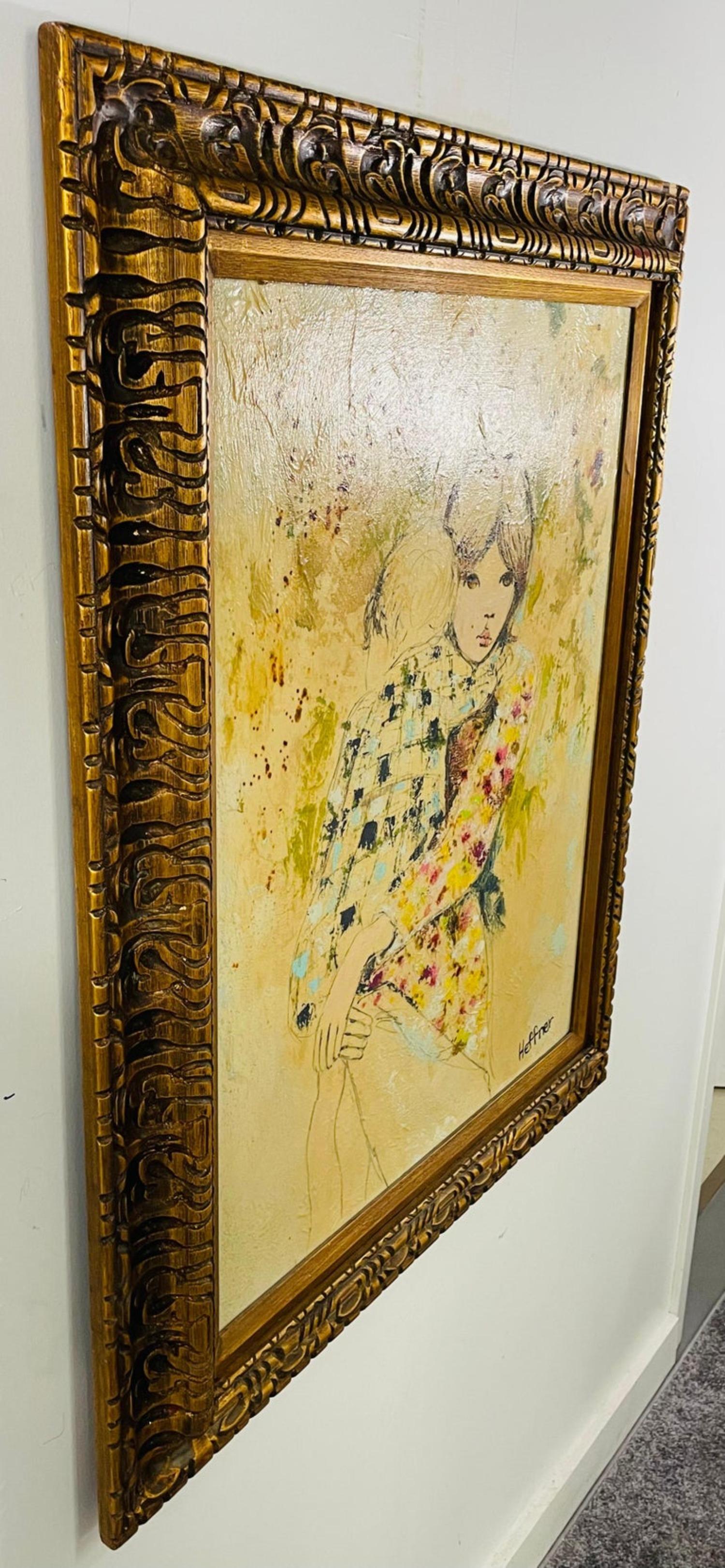 Mid Century Portrait of Woman Carrying a Child Signed Heffner 3