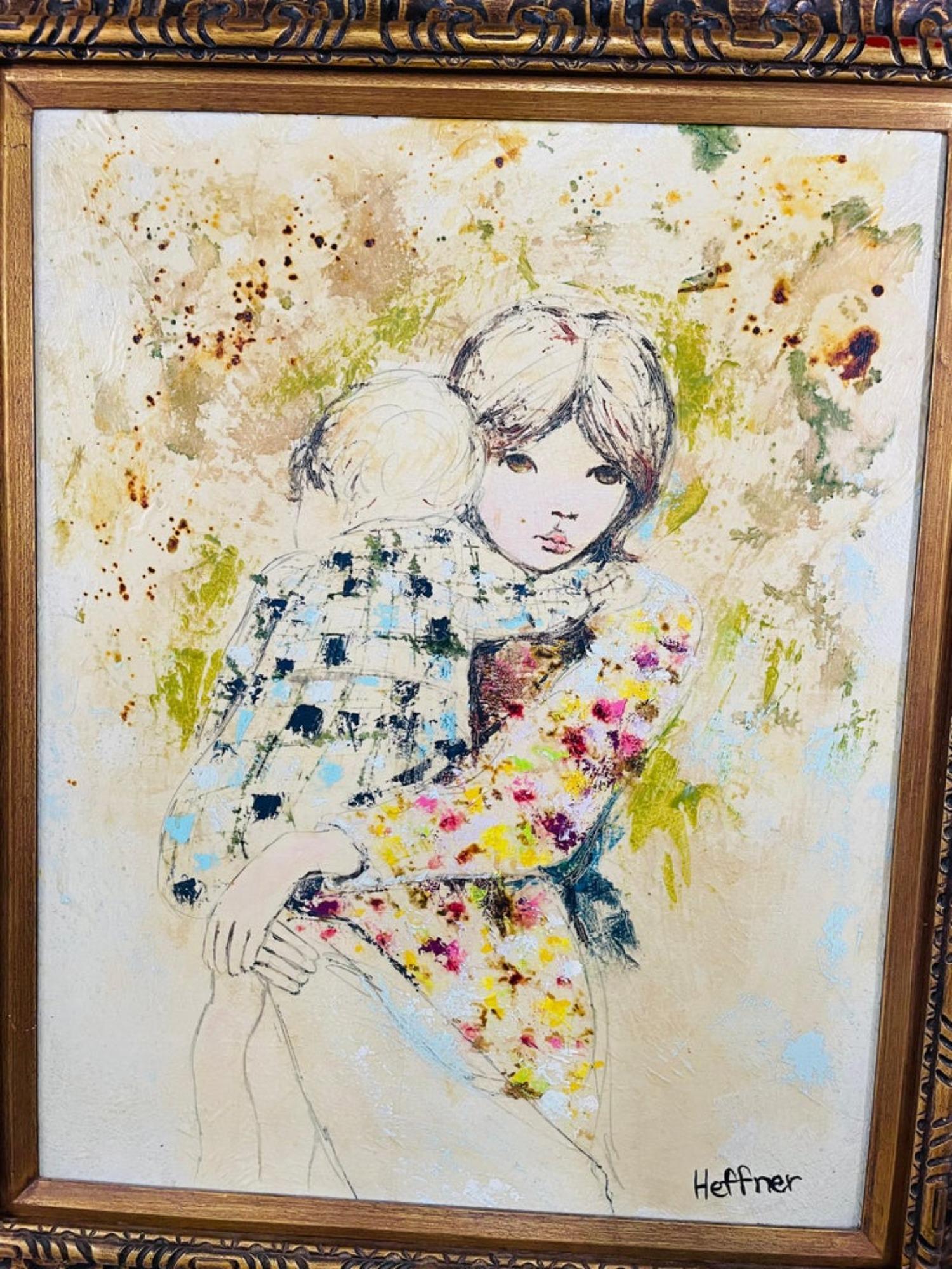 Mid Century Portrait of Woman Carrying a Child Signed Heffner 5