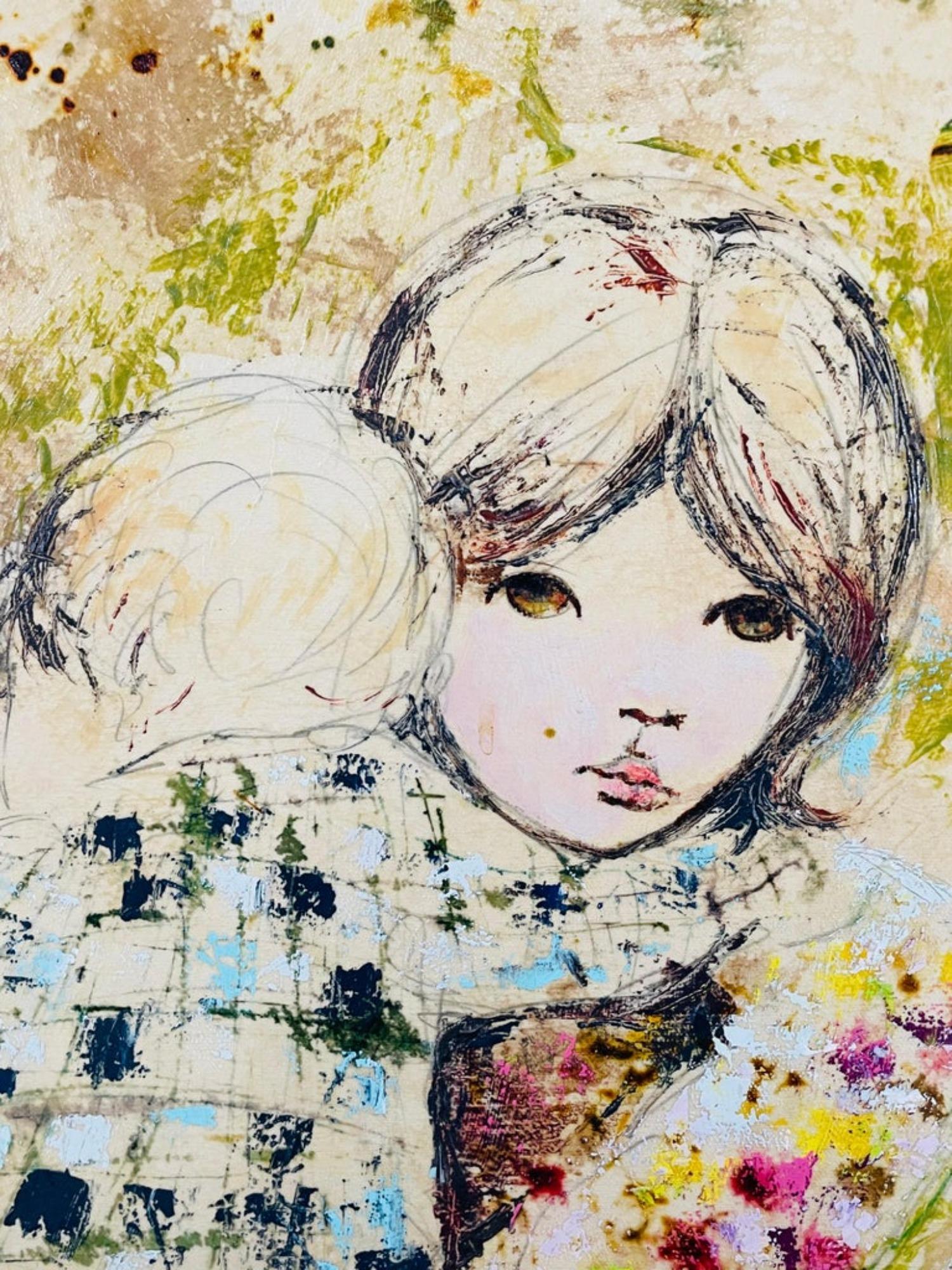 Mid Century Portrait of Woman Carrying a Child Signed Heffner - Painting by Karl Heffner