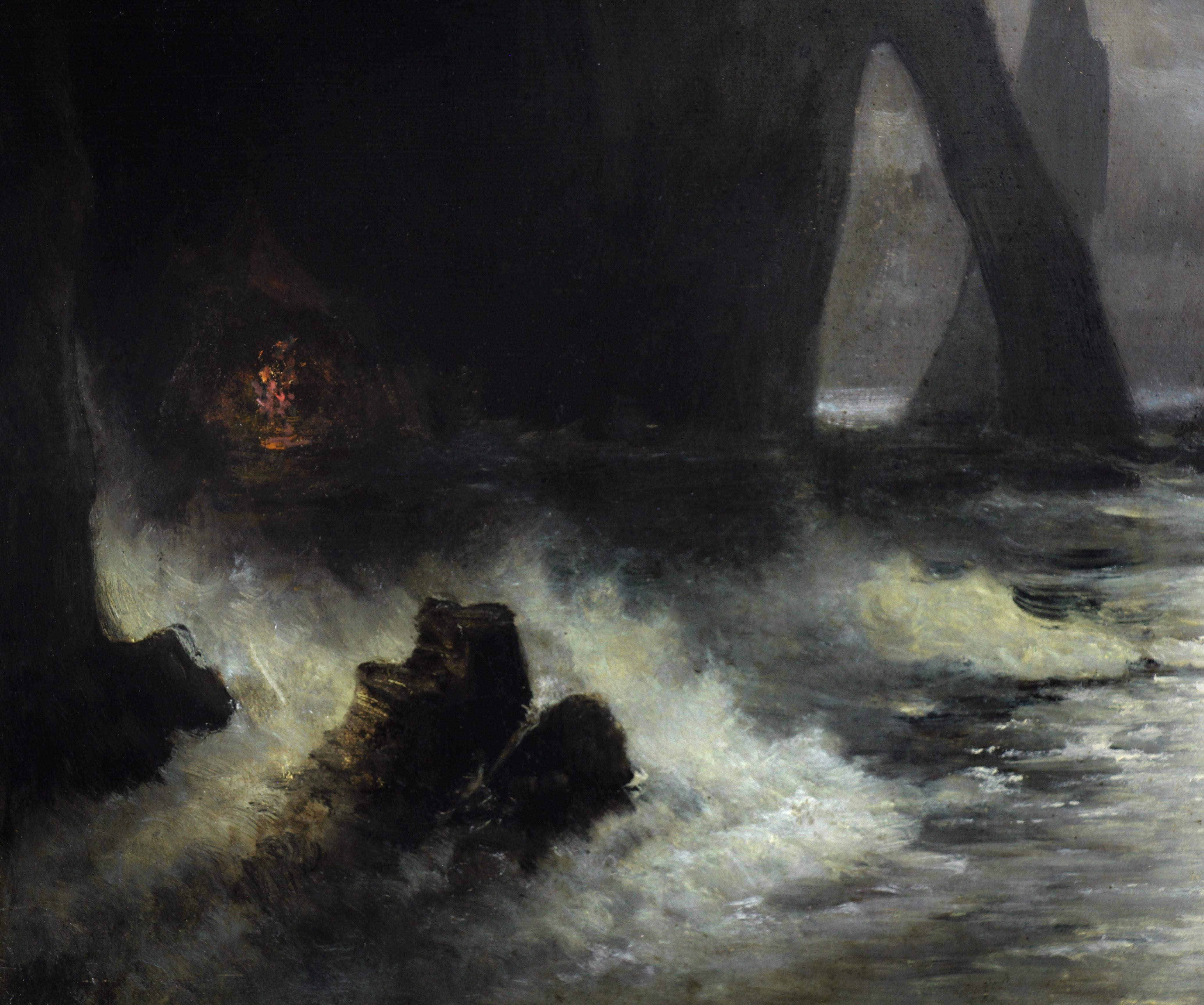 Französische Küstenszene von Étretat bei Mondschein von Karl Heilmayer aus dem Jahr 1898 im Angebot 4