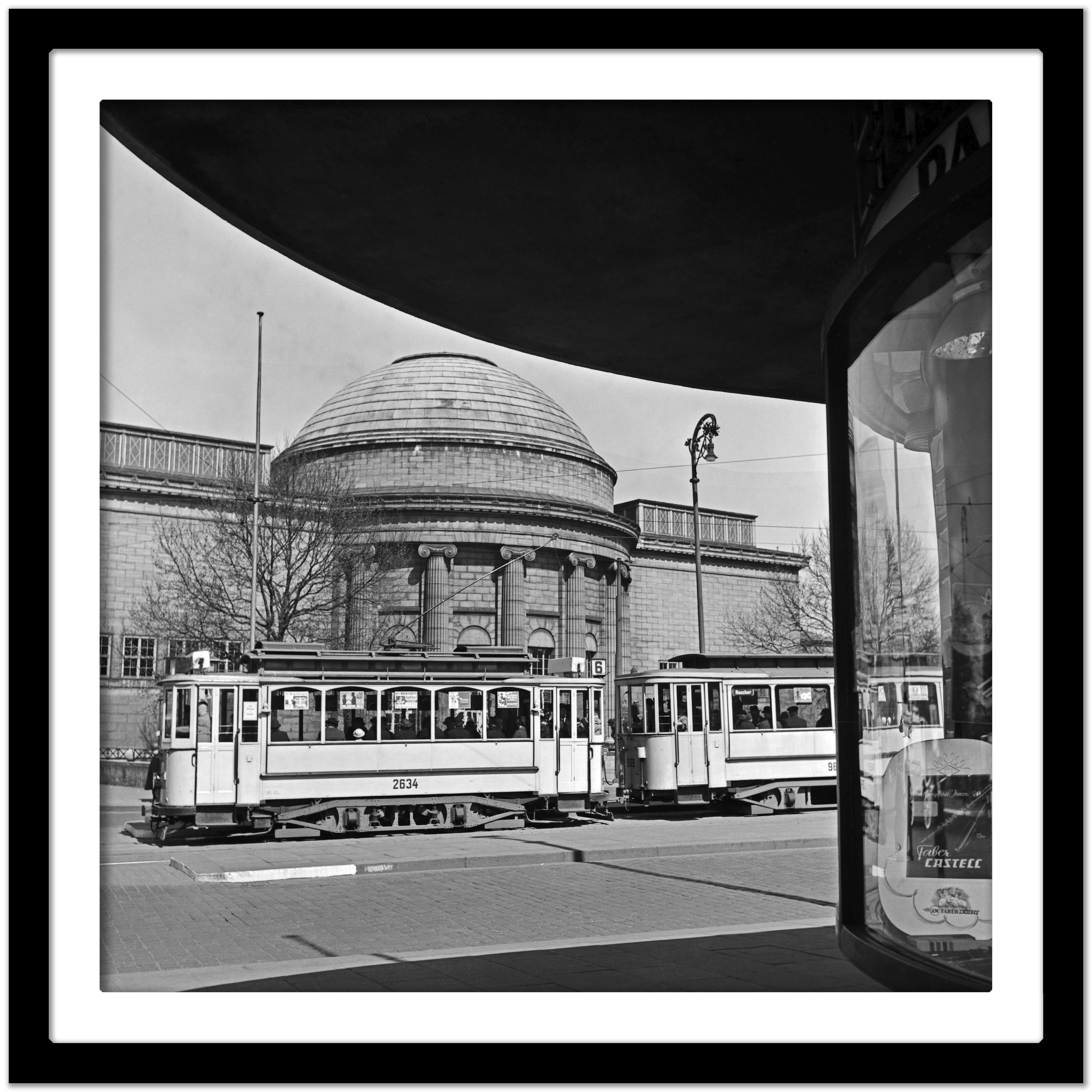 A tram passes the Kunsthalle at Hamburg, Germany 1938, Printed Later  - Black Black and White Photograph by Karl Heinrich Lämmel