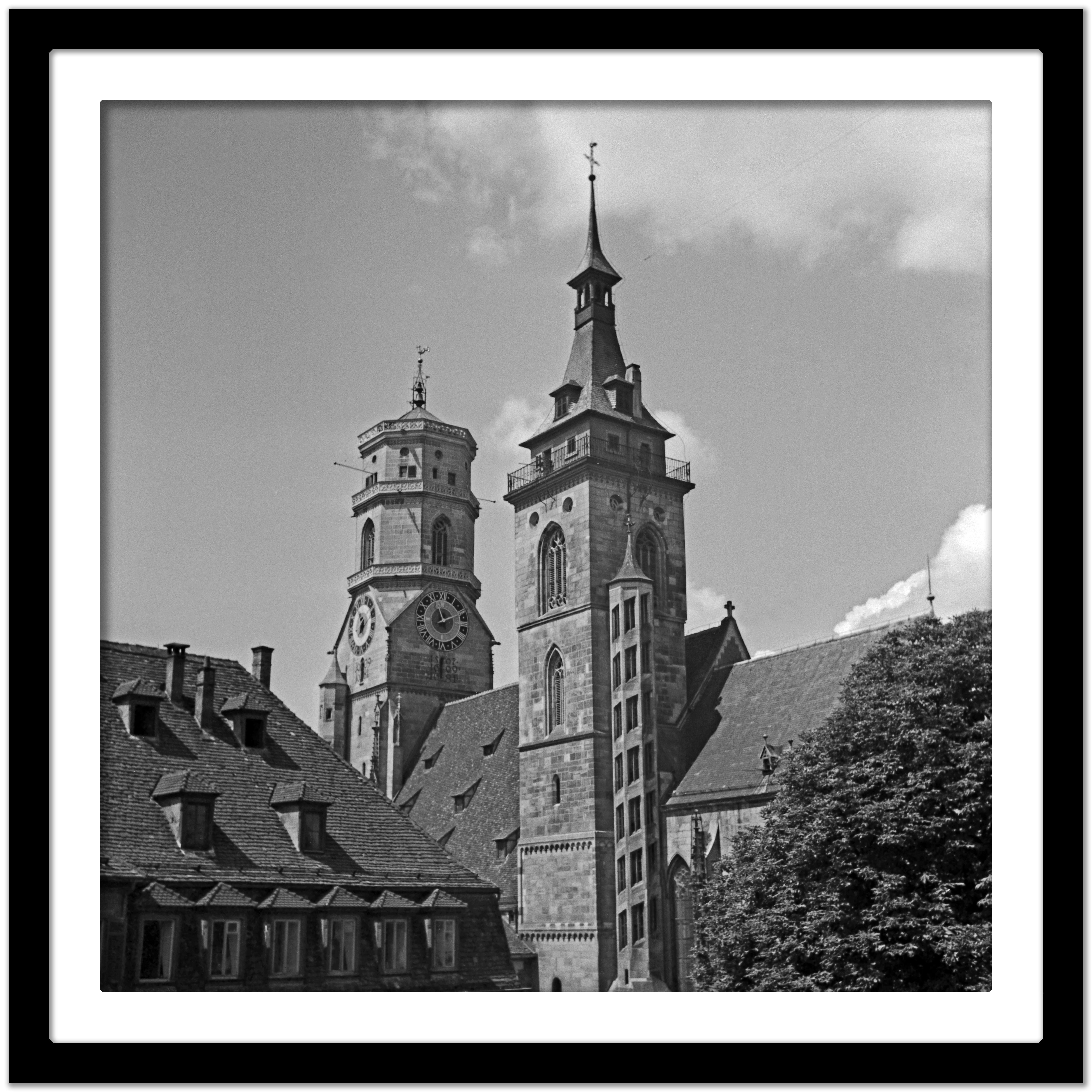 Belfries of collegiate church at Stuttgart, Germany 1935, Printed Later - Photograph by Karl Heinrich Lämmel