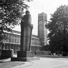 Vintage Bismarck monument view to Deutsches Museum, Munich Germany 1937, Printed Later