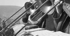 Brass ensemble at the belfry of a church, Stuttgart Germany 1935, Printed Later